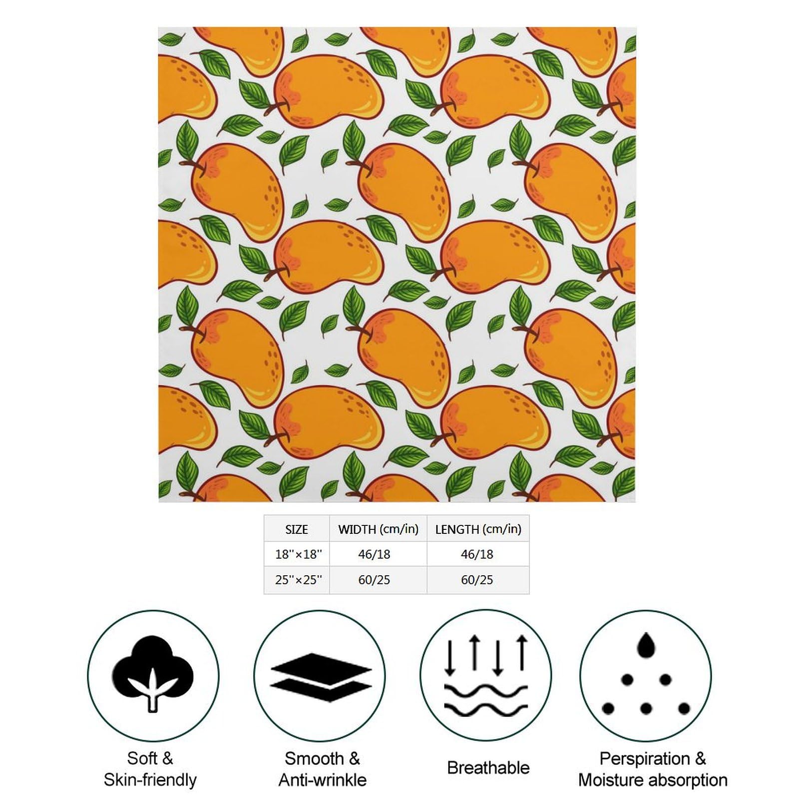 Csemeie Fruit of Mango And Leaves Pattern Bandana Hair Scarf Headband Adjustable Neckerchief for Men Women Decor