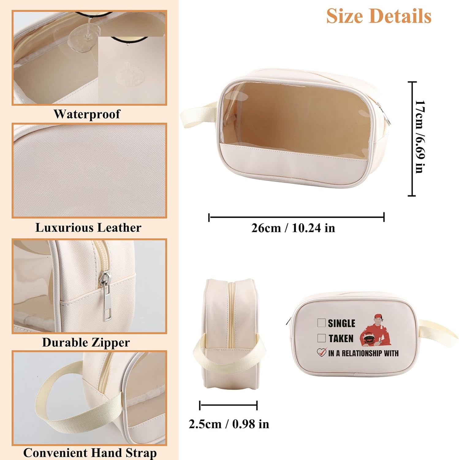 PWHAOO Car Racing Inspired Gift Car Racer Fan Transparent Makeup Bag Leather Cosmetic Bag Racing Fandom Merch (C S Car Racer TM) - Image 2