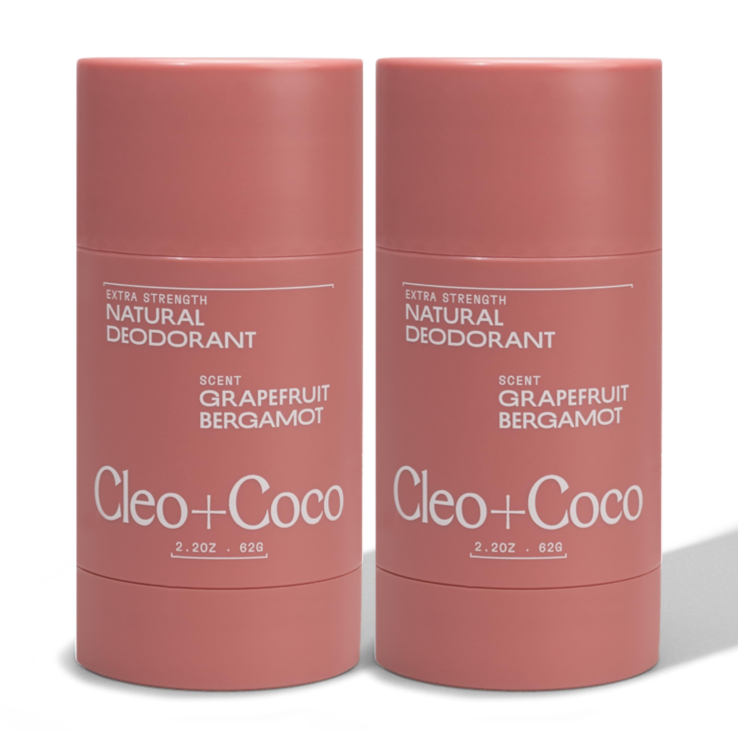 Cleo+Coco Extra Strength Deodorant Balm, Grapefruit Bergamot (2-Pack, 2.2 oz Each), Aluminum-Free Natural Deodorant with 5X Odor Fighters, Vegan, No