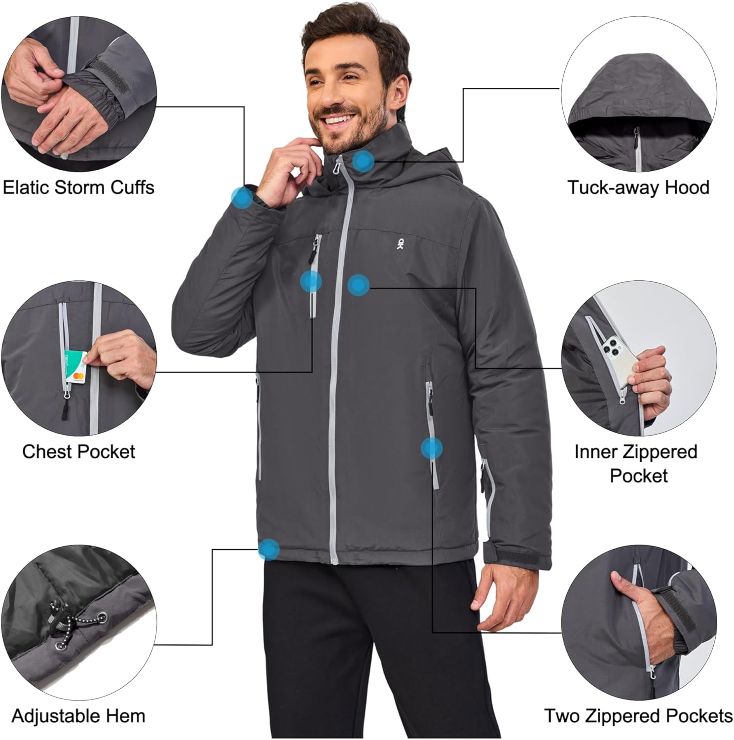 Little Donkey Andy Men's Lightweight Winter Jacket Hooded Windproof Warm Insulated Jacket for Ski Hiking - Image 5