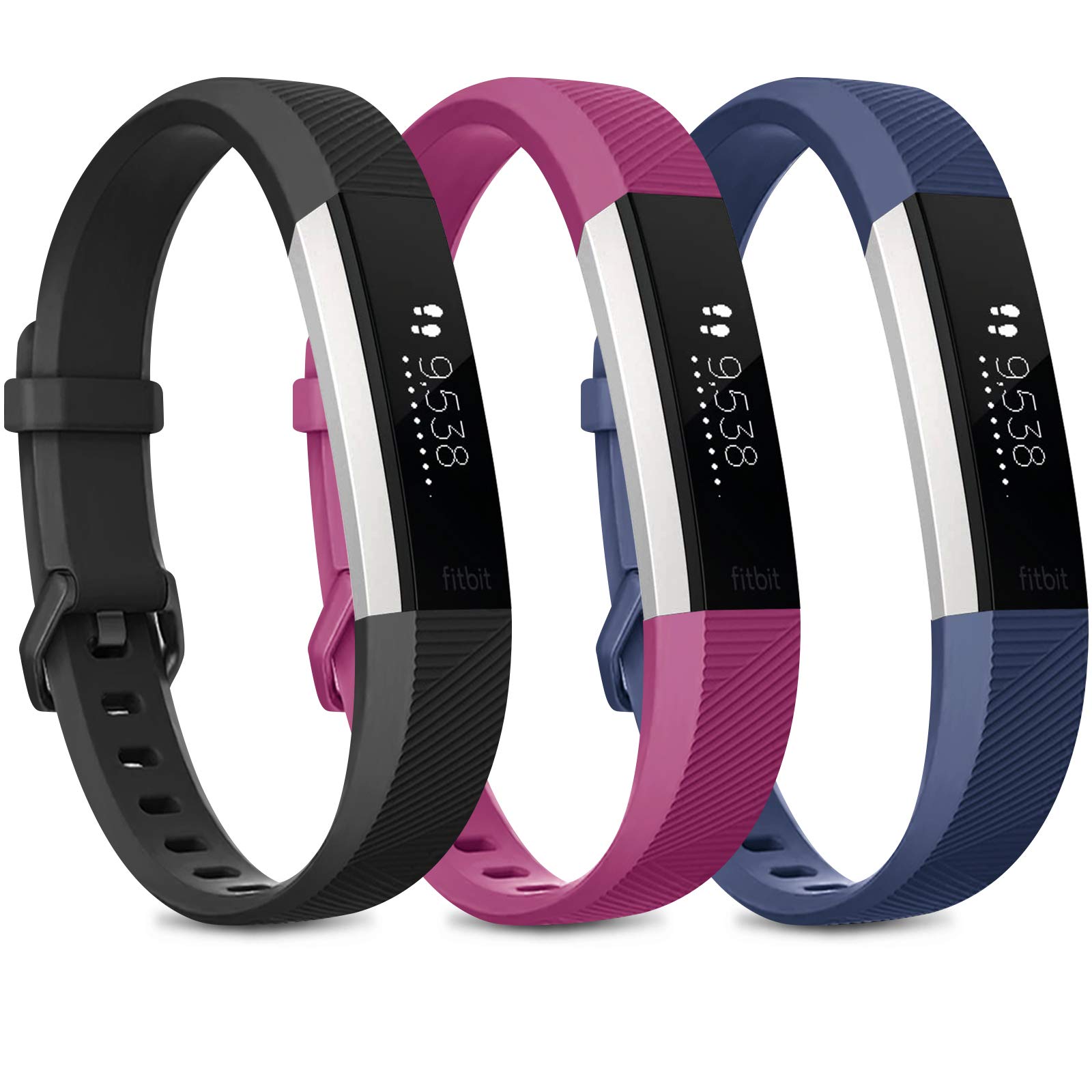 Pack 3 Replacement Band Compatible for Fitbit Alta Bands/Fitbit Alta HR Bands, Adjustable Replacement Soft Silicone Sport Bands for Woman and men (Large, Black+Purple+Navy Blue)