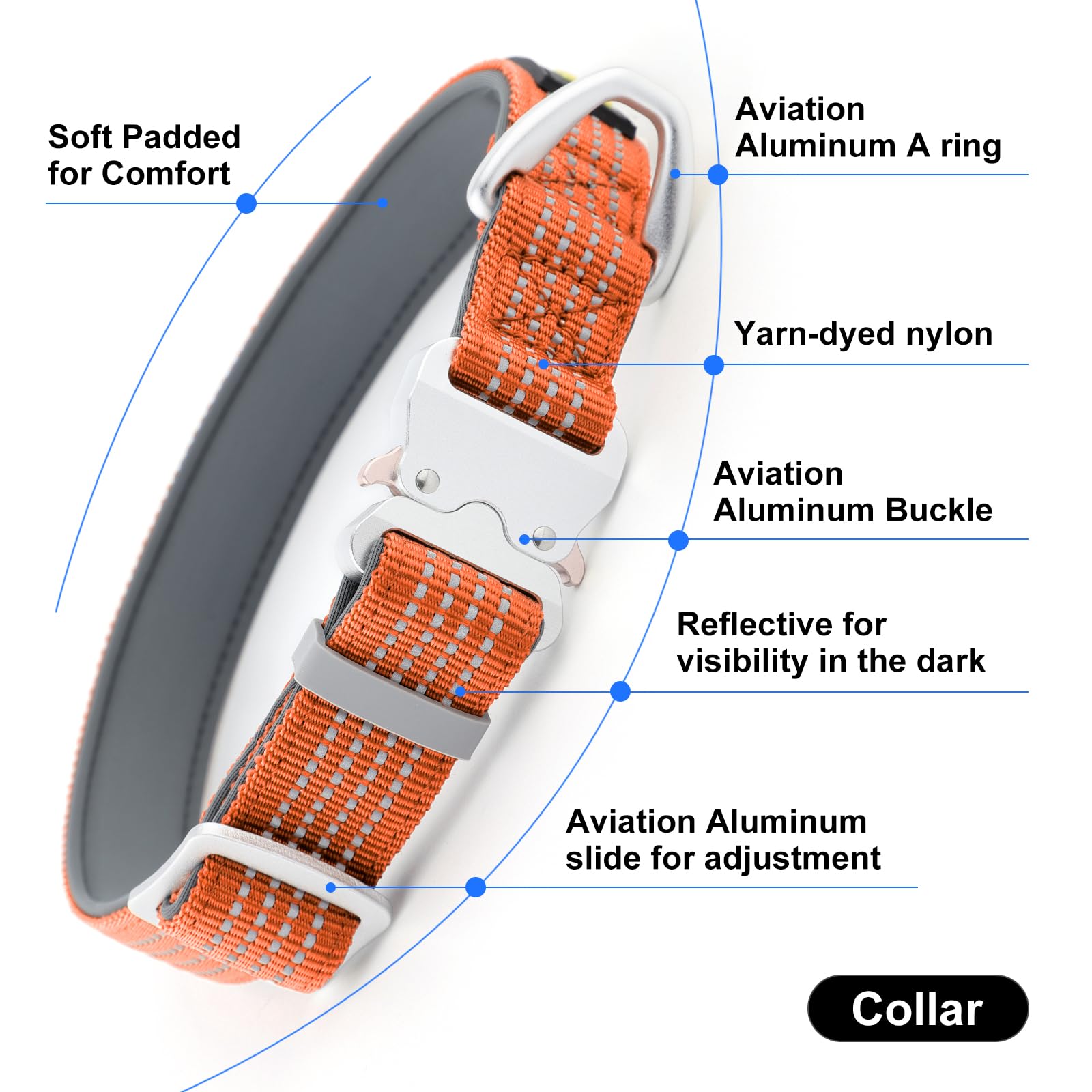 Plutus Pet Reflective Dog Collar with Aviation Aluminum Buckle, Neoprene Padded for comfort Lightweight - Image 2