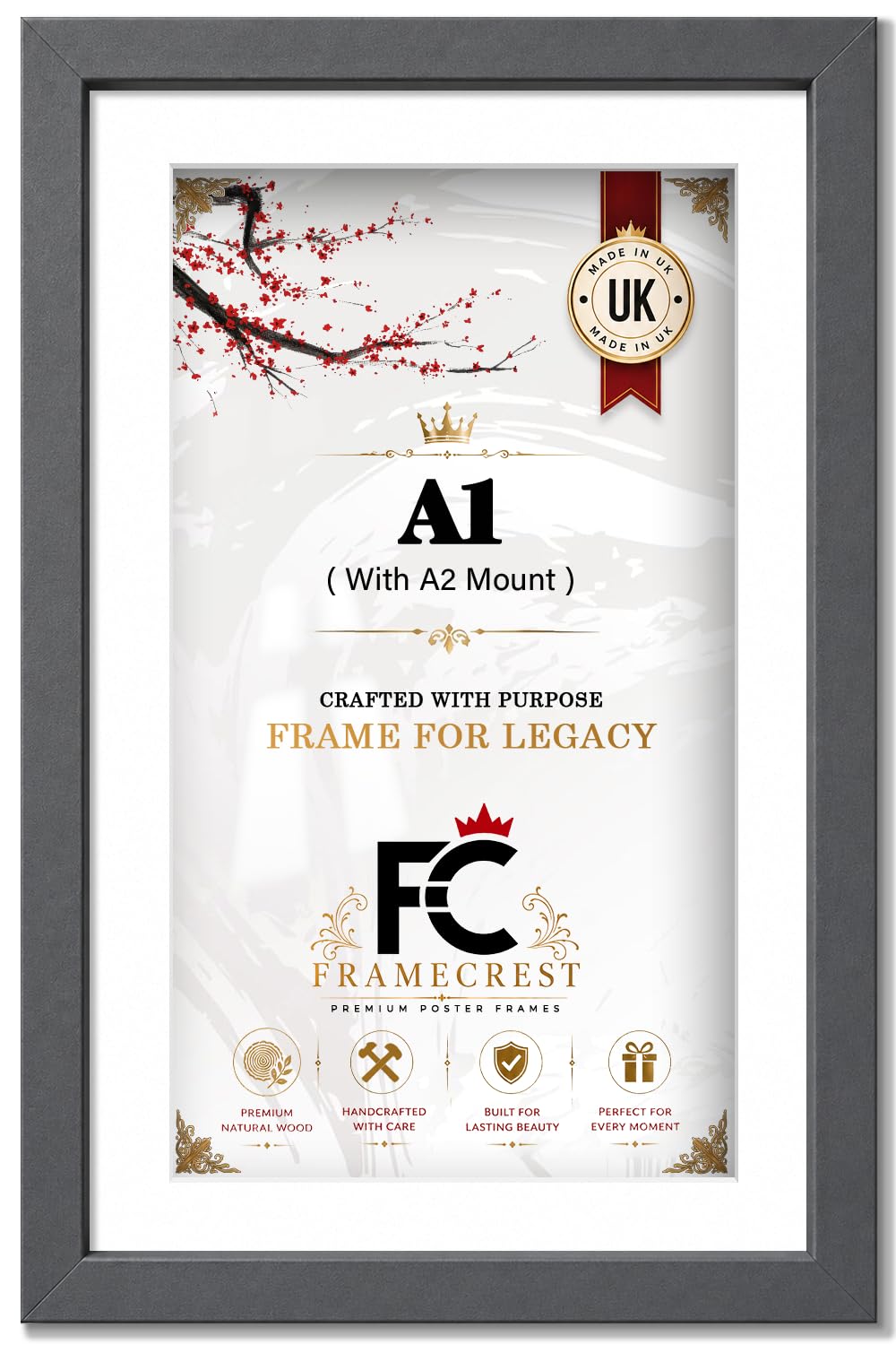 FRAMECREST LTD A1 Picture Frame (59.40 X 84.10 CM) With A2 White Mount (41.90 X 59.40 CM), Matted Picture Frames With Acrylic Front For Vertical Or Horizontal Display 33 X 23 Inch - [Dark Grey] — image 1