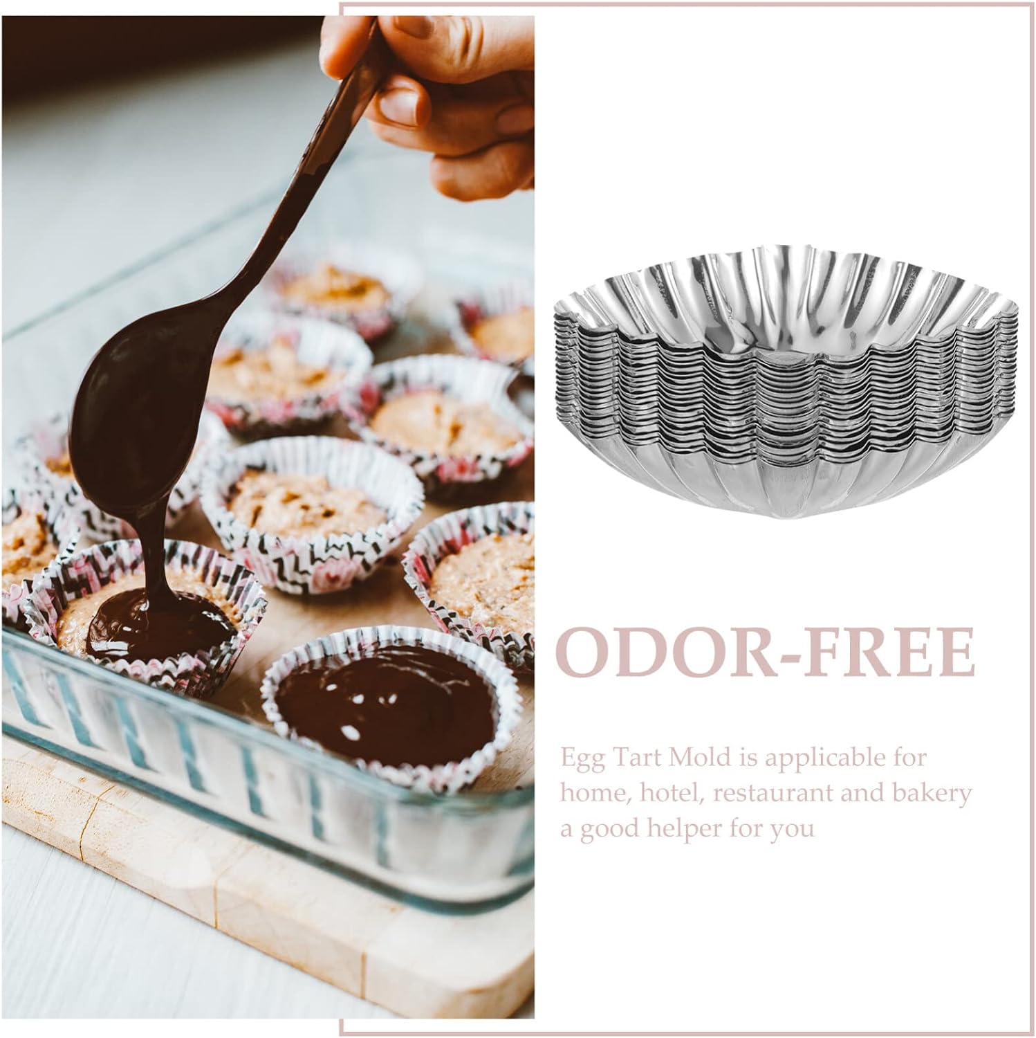 Hemoton 20 Pack Egg Tart Molds Stainless Steel Tart Molds for Baking 3.46 X 2.36 X 0.98 in Muffin Cups Heat-Resistant Baking Molds for Egg Tarts Pies Pudding Cupcakes