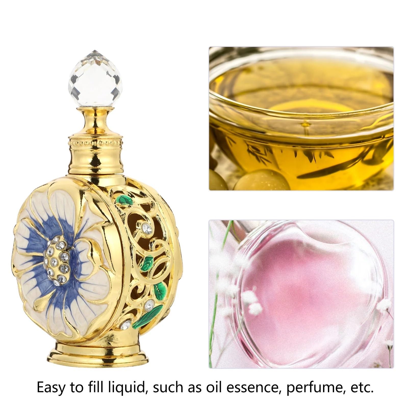 Bottiglia Di Profumo In Vetro Vintage Bottiglia di profumo da 12 ml di olio essenziale da viaggio, dispenser vuoto in vetro, contenitore di conservazione sicura vintage con chiusura ermetica(Blue)