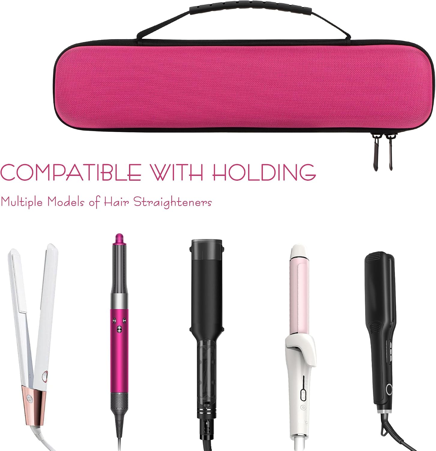 SHIDOW Hard EVA Curling Iron Case, Travel Storage Bag for Flat Iron/Hair Straightener with Mesh Pocket & Elastic Strap, Shockproof Protective Carrying Case, Rose Pink, 1 Pack