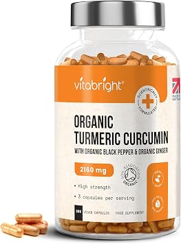 Organic Turmeric Curcumin & Black Pepper Capsules | 365 Count | VitaBright