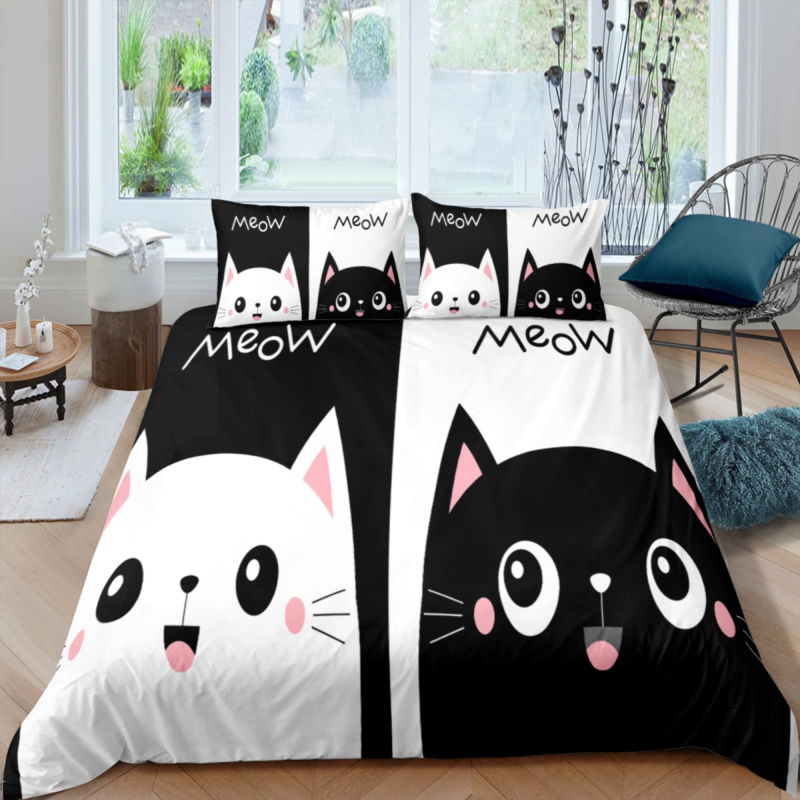Bettwäsche 135x200 Cm Schwarze Katze - 3D Druck Polyester-Baumwolle 3-teilig