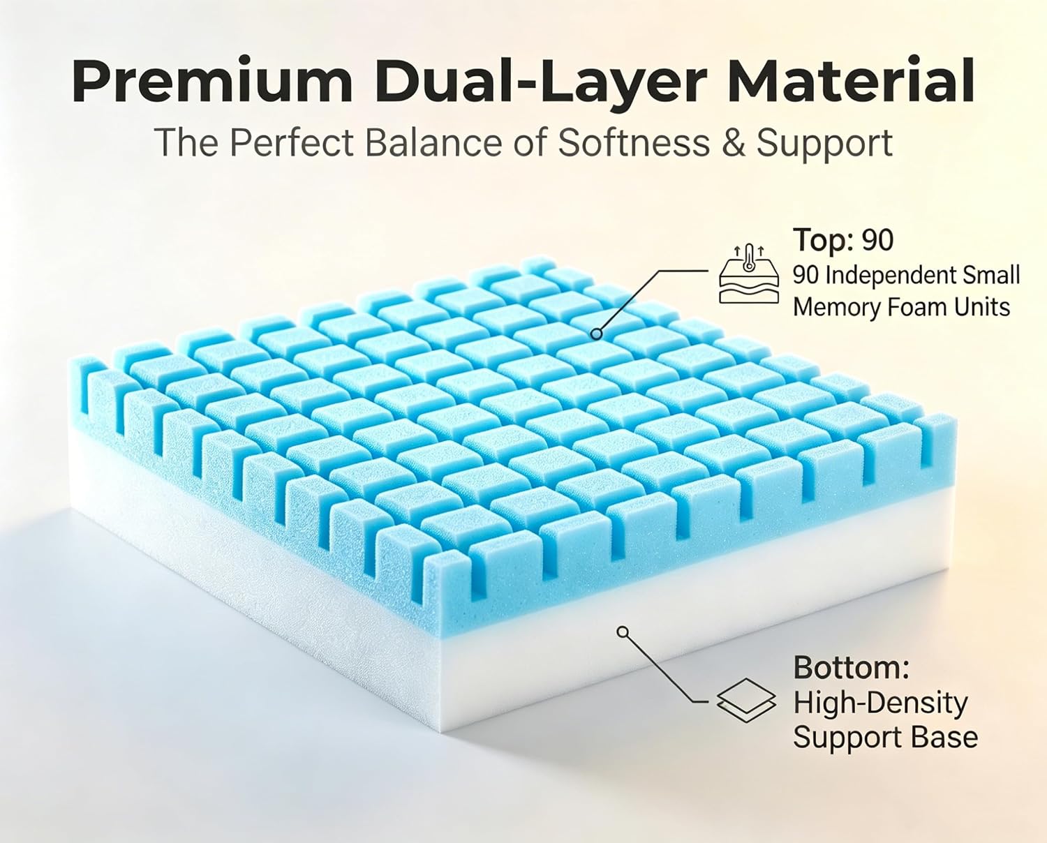 Keyboard Ventilation Seat Cushion with Innovation Heat Dissipation Design-90 Independent Memory Foam Cells with High Dense Polyfoam Base-Chair Pad+Extra Waterproof Anti-Slip Cover