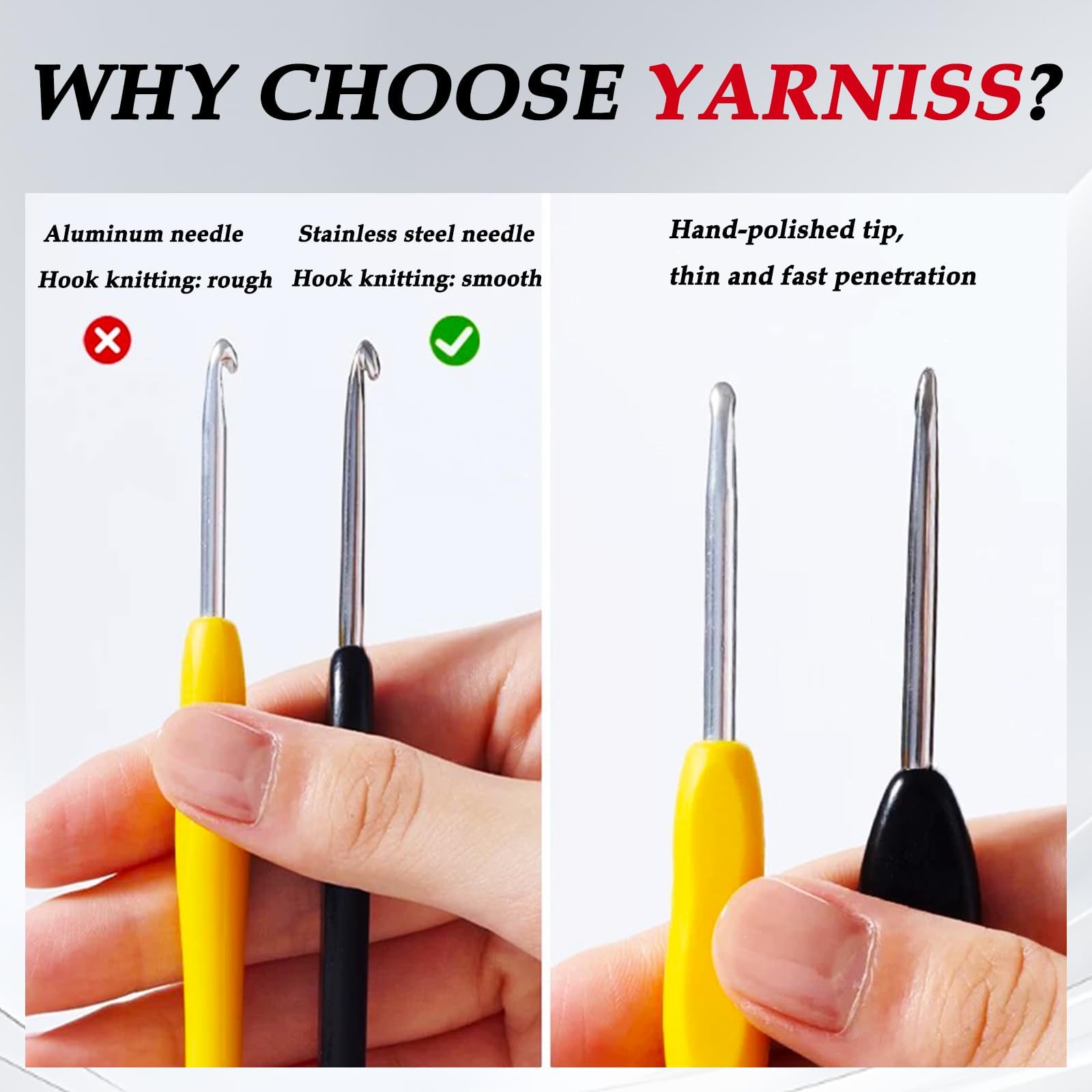 Yarniss Ergonomiczny haczyk 3 mm, ręcznie polerowany, odpowiedni dla początkujących i doświadczonych hobbystów