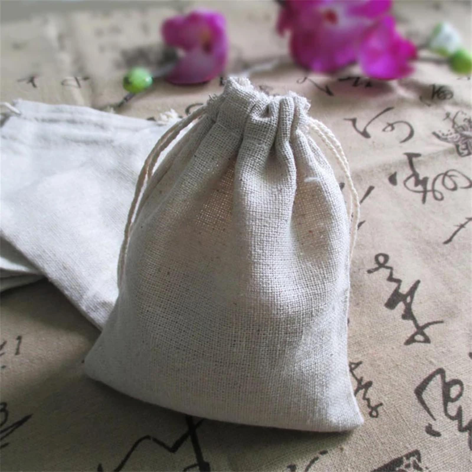 Sac En Coton Avec Cordon De Serrage Sacs-cadeaux de lin 50pcs 12CMX16CM (4,71 "x6,28") Favoris de mariage Sacs de rangement Muslin Coton Sacs de rangement Bijoux Bijoux Pochettes de cordon 221 ( Size