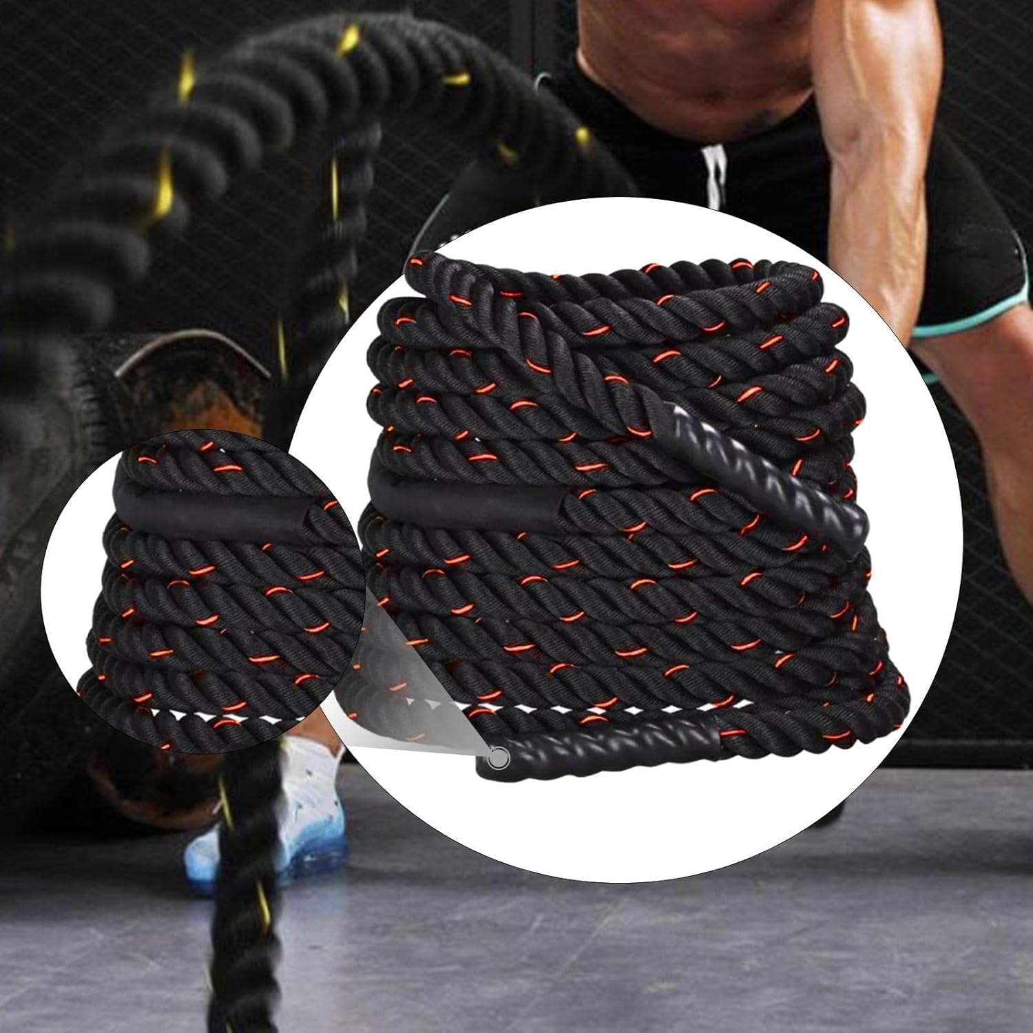 KiBcsLic ワークアウトロープ 筋力トレーニングとカーディオエクサ用のバトルロープ ポリエステルの耐久性のある素材で作られた滑