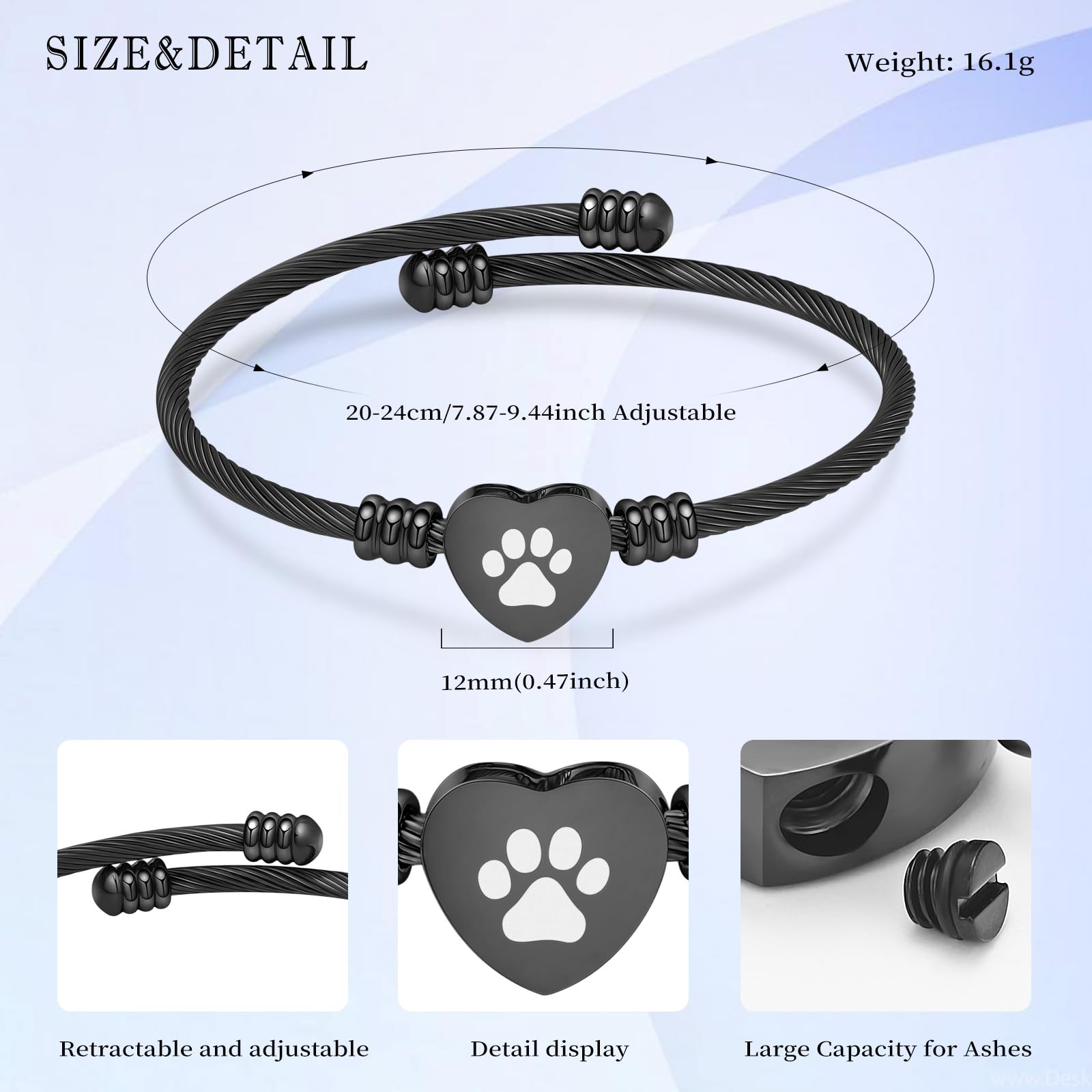 QGJNSGC Cremation Bracelet for Ashes Memorial Jewelry Stainless Steel Pet Paw Heart Shape Urn Pendant Bangle Loved Ones Funeral Ashes Holder Keepsake Gift - Image 2