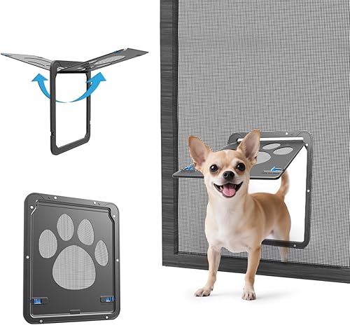 PETLESO Puerta pequeña para perro para puerta mosquitera, puerta de gato de 8 x 10 pulgadas, solapa magnética de cierre automático, puerta