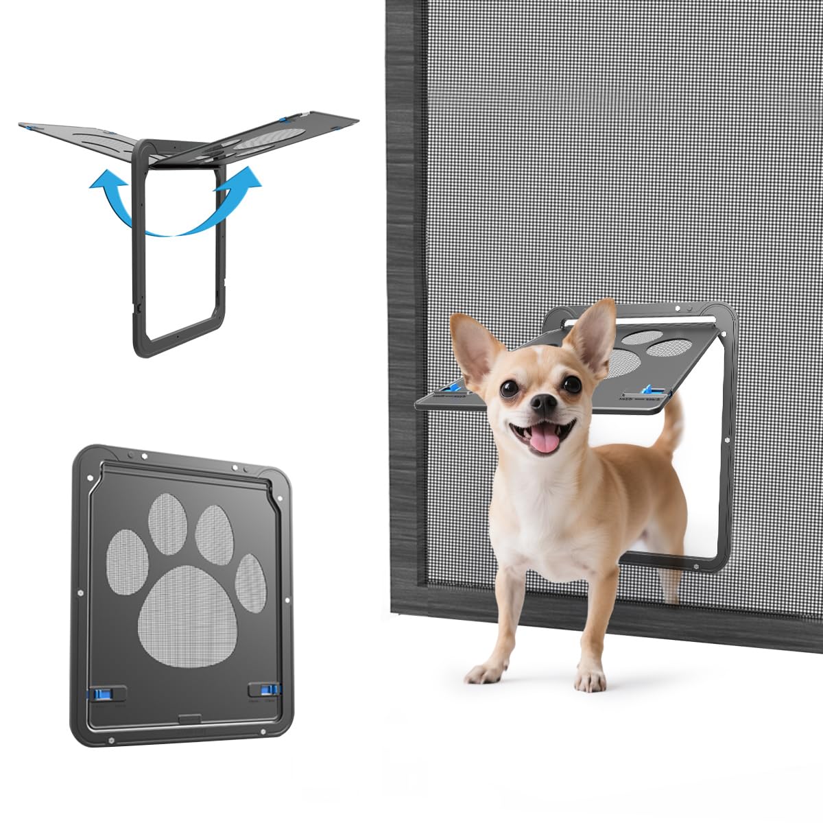 PETLESO Small Dog Door for Screen Door, Cat Door 8"×10" Magnetic Flap Self-Closing, Pet Screen Door for Sliding Door, Puppy Doggy and Cat Door Built