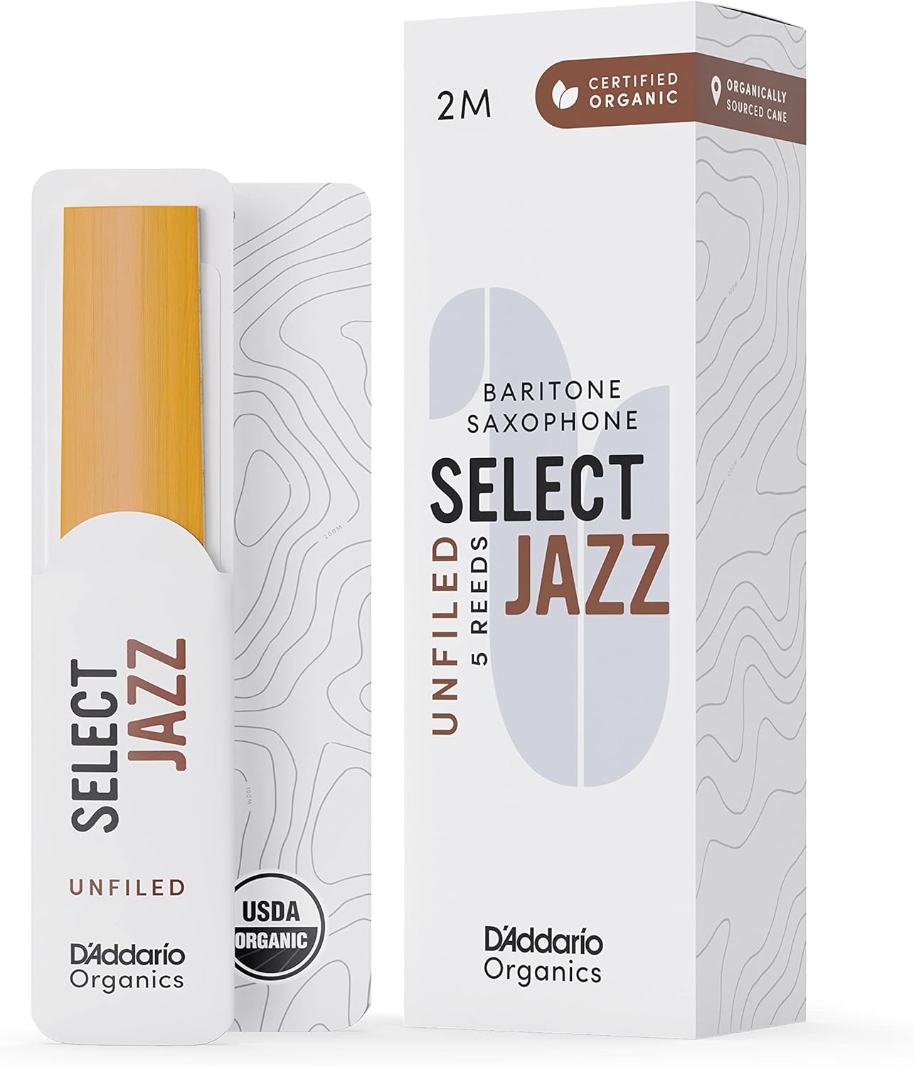 D'Addario Organic Select Jazz Filed Baritone Saxophone Reeds - Sax Reeds - Individually Sealed - 3 Medium, 5 Pack