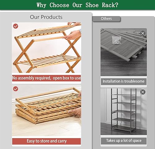 Miniatura 4 de Zapatero de bambú de 4 niveles, estante de almacenamiento de zapatos plegable portátil, sin instalación, pequeño zapatero perfecto para pasillos,
