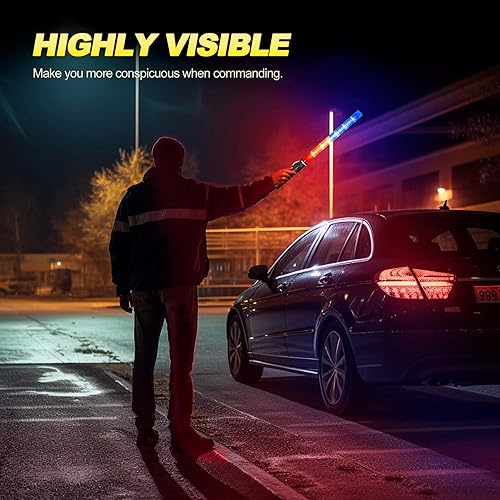 Miniatura 8 de Bastón de seguridad de tráfico de señal amarilla de 21 pulgadas, paquete de 2 varitas de tráfico multifunción con 2 modos intermitentes, con 2