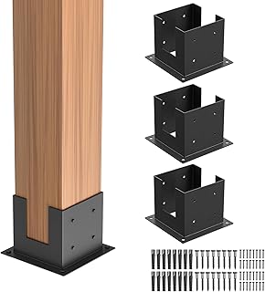 TROPTOLKY 6x6 Wood Post Base, Fence Post Base Brackets, Heavy Duty Steel Flange Anchor Pergola Brackets Kit for 6x6 Lumber with Screws, 4PCS Deck Railing Support Base Plate