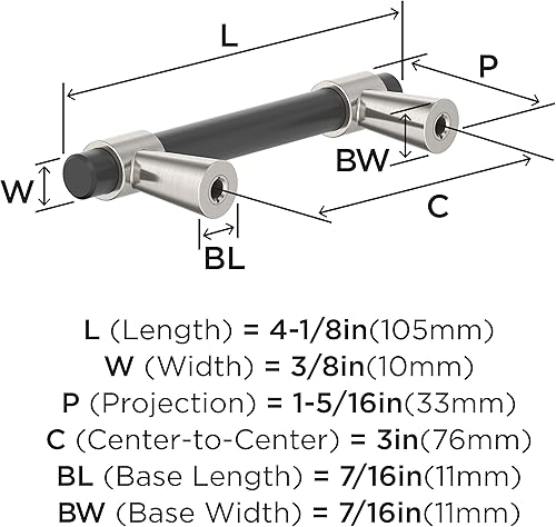 Miniatura 6 de Amerock BP37385FBG10  Tirador de gabinete de níquel satinado negro mate  Mango de gabinete de centro a centro de 3 pulgadas (2.992 in)  Fusión