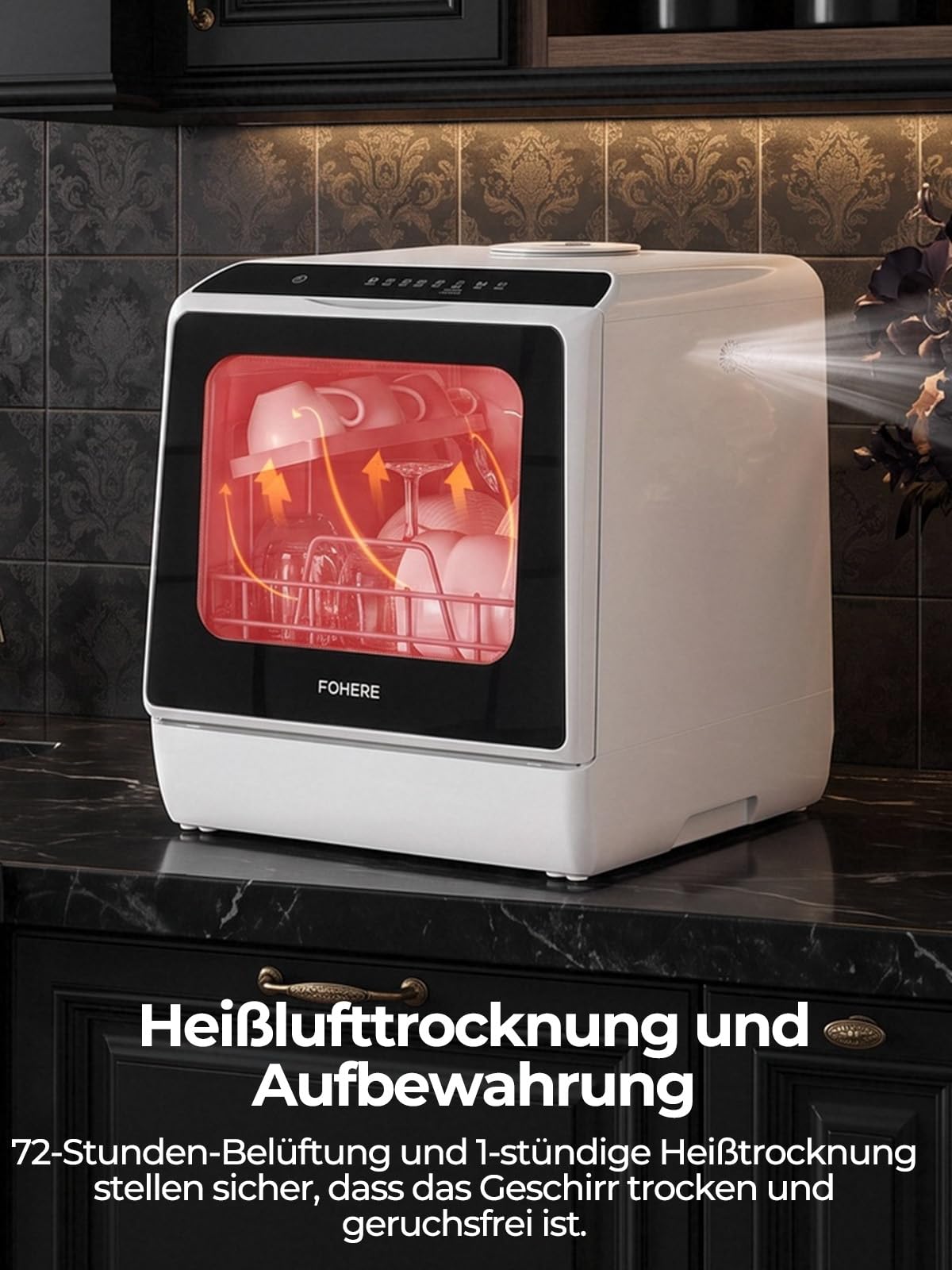 FOHERE Mini-Geschirrspüler mit 5L Wassertank, Startzeitvorwahl