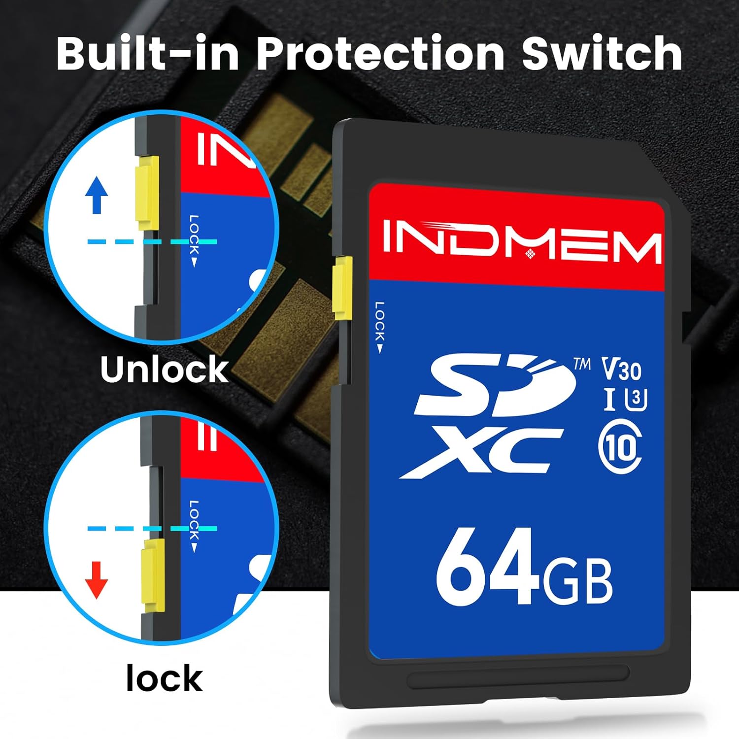 64GB SD Card, High Speed up to 90M/S, C10/U3/V30, SDXC UHS-I Memory Cards, Full HD & 4K Video Compatible with Digital Camera, HD Camcorders, DSLR and PC, 64GB(1pc)