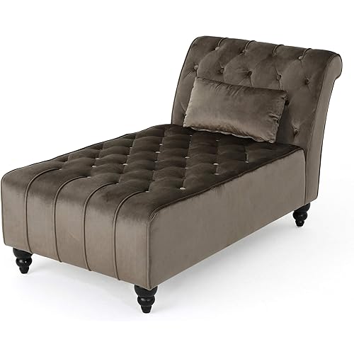 Christopher Knight Home Rubie Velvet Chaise, Grey 54D x 28.5W x 30.25H in