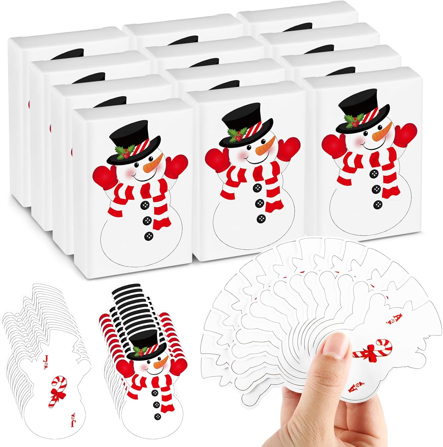 Foilswirl 12 Decks Christmas Playing Cards Mini Snowman Shaped Playing Cards Deck Bulk Snowman Themed for Christmas Party Supplies Games Toys Stocking Stuffers