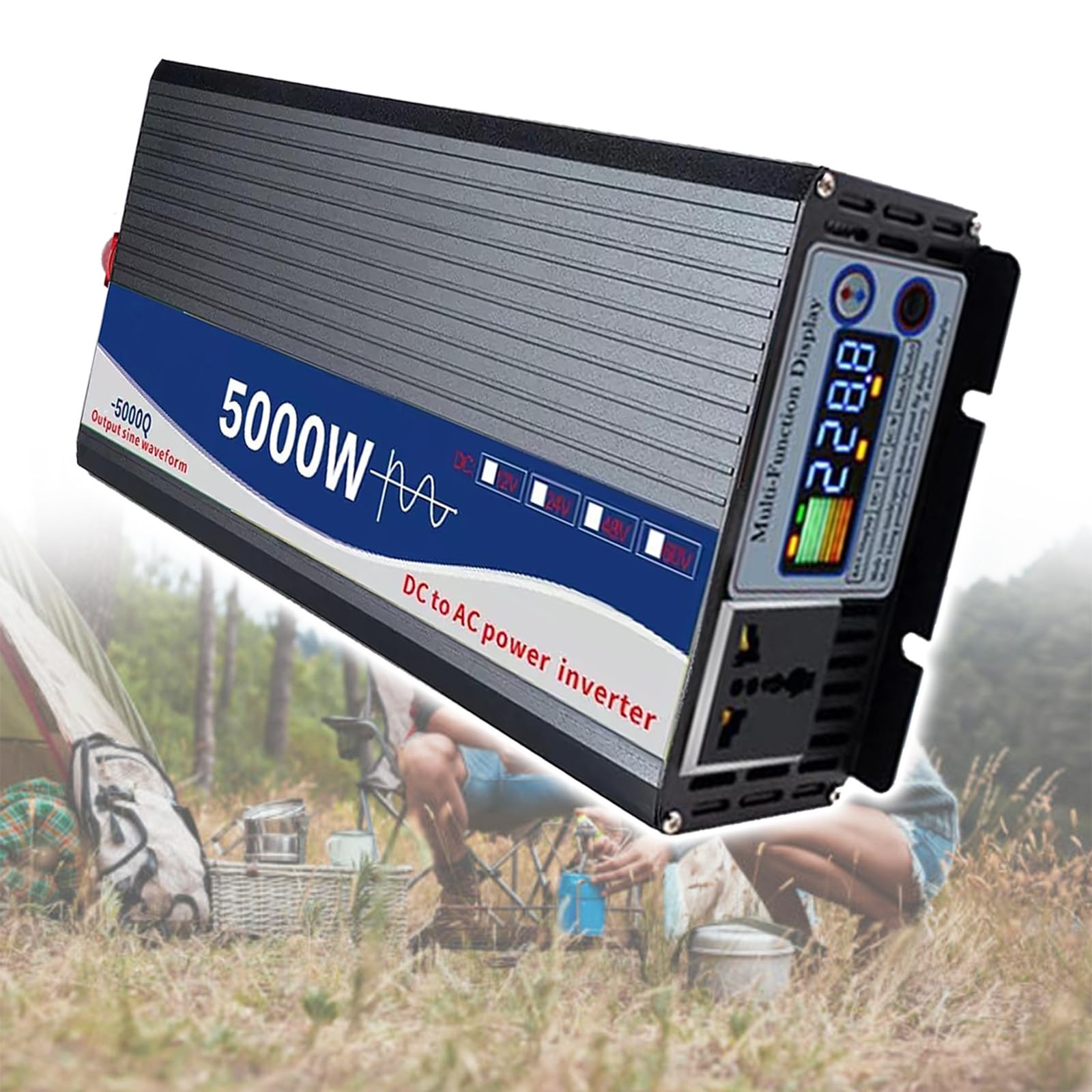 Falownik samochodowy czysta fala sinusoidalna przetwornica napięcia, 4000W 5000W DC 12V 24V 48V na konwerter AC, dla domu RV ciężarówka awaryjna łódź kempingowa,24V to 220V-5000W