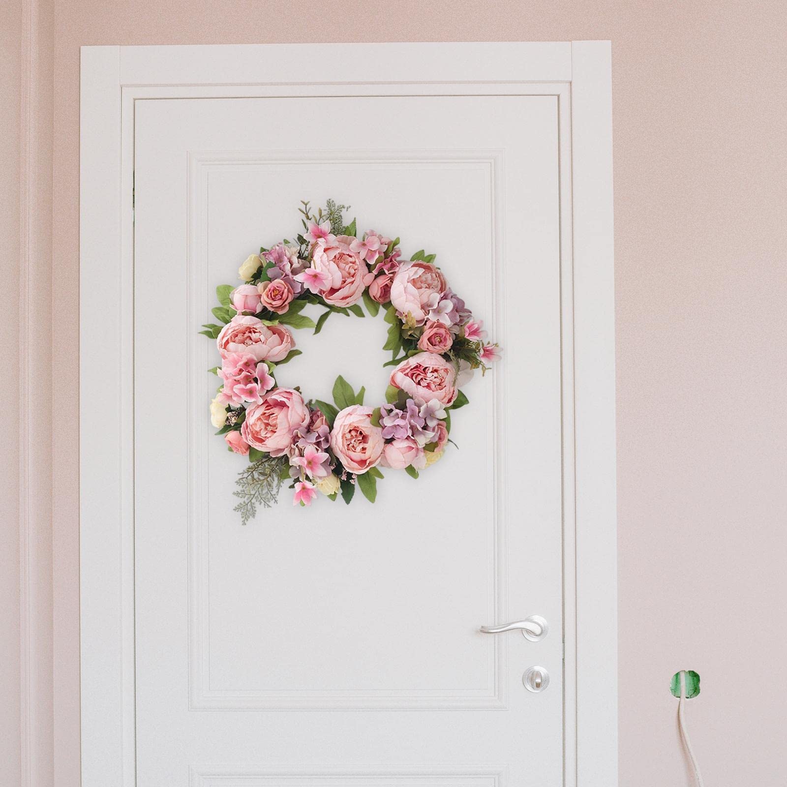 Ghirlanda di Peonie da 40 Cm, Ghirlanda Primaverile, Ghirlanda Floreale Artificiale, Decorazioni Natalizie da Appendere Fatte a Mano, io