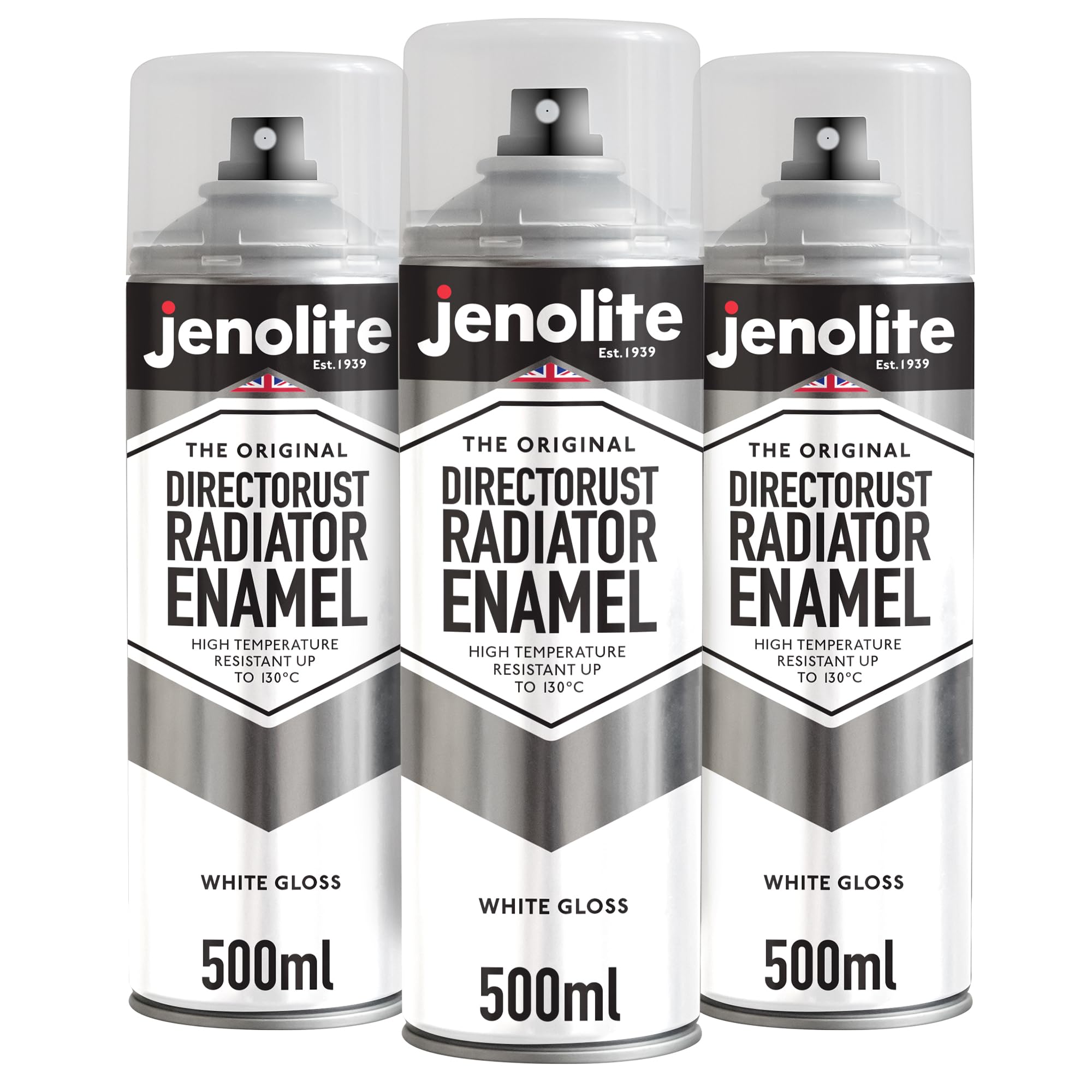 JENOLITE Directorust Radiator Enamel Spray Paint (WHITE) | 3 x 500ml | Gloss Finish | Resistant to 130ºC | Durable, Scuff Resistant, Non-Yellowing Radiator Paint | No Primer Needed