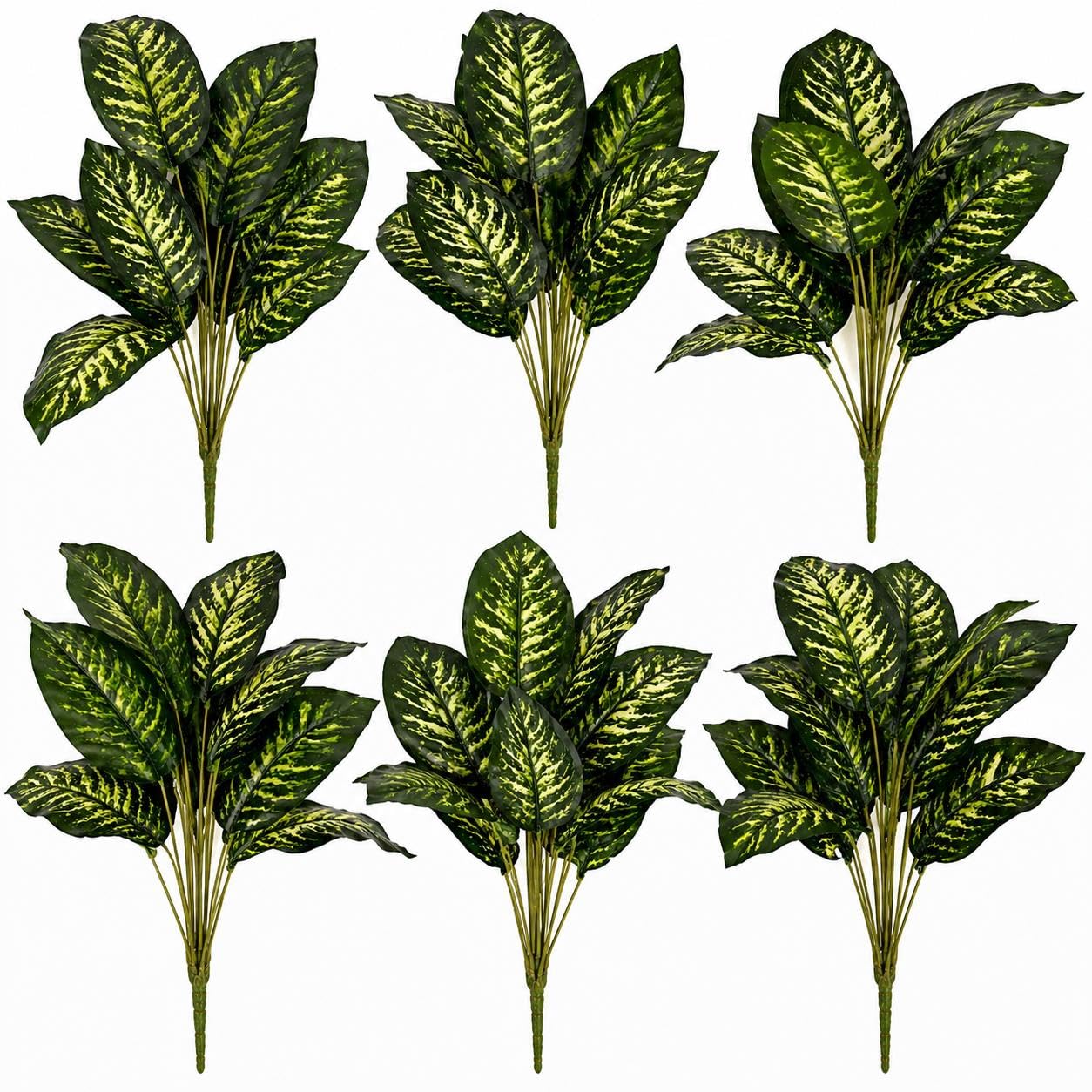 Multipack Artificial Dieffenbachia Caladium Style Stem Plant Large Faux Green Foliage Arrangement