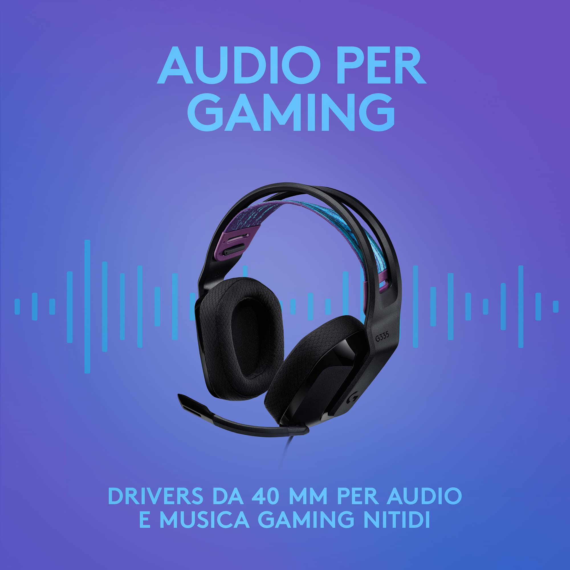 Logitech G G335 Cuffia Gaming Cablata con Microfono Flip-to-Mute, Jack 3,5 mm, Memory Foam, Leggera, Compatibile PC, PS, Xbox, Nintendo Switch - Nero