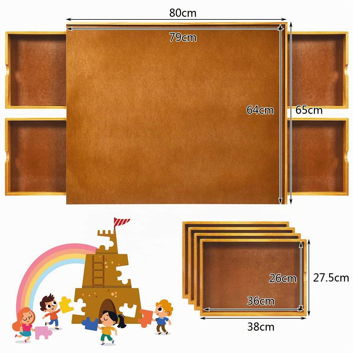 HOMASIS Puzzletisch mit 4 Schubladen, Puzzlebrett 1500 Teile, Puzzle Table mit Arbeitsfläche, Puzzlepalteau Holz, großes Puzzleplatte Puzzle Board Puzzlematte Puzzle-Speichersystem 80 x 65 cm