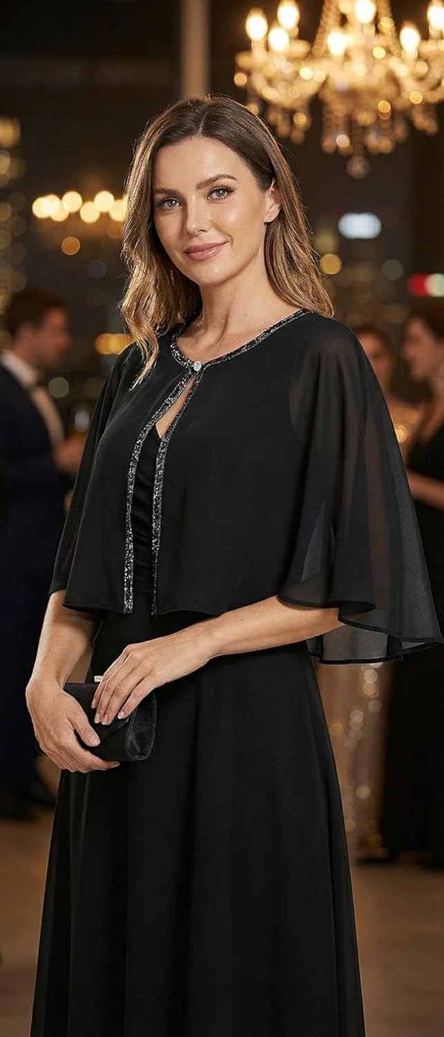 Rheane Soft Chiffon Sequins Shawls and Wraps/Cape for Evening Dress Wedding Formal Occasion - Image 2