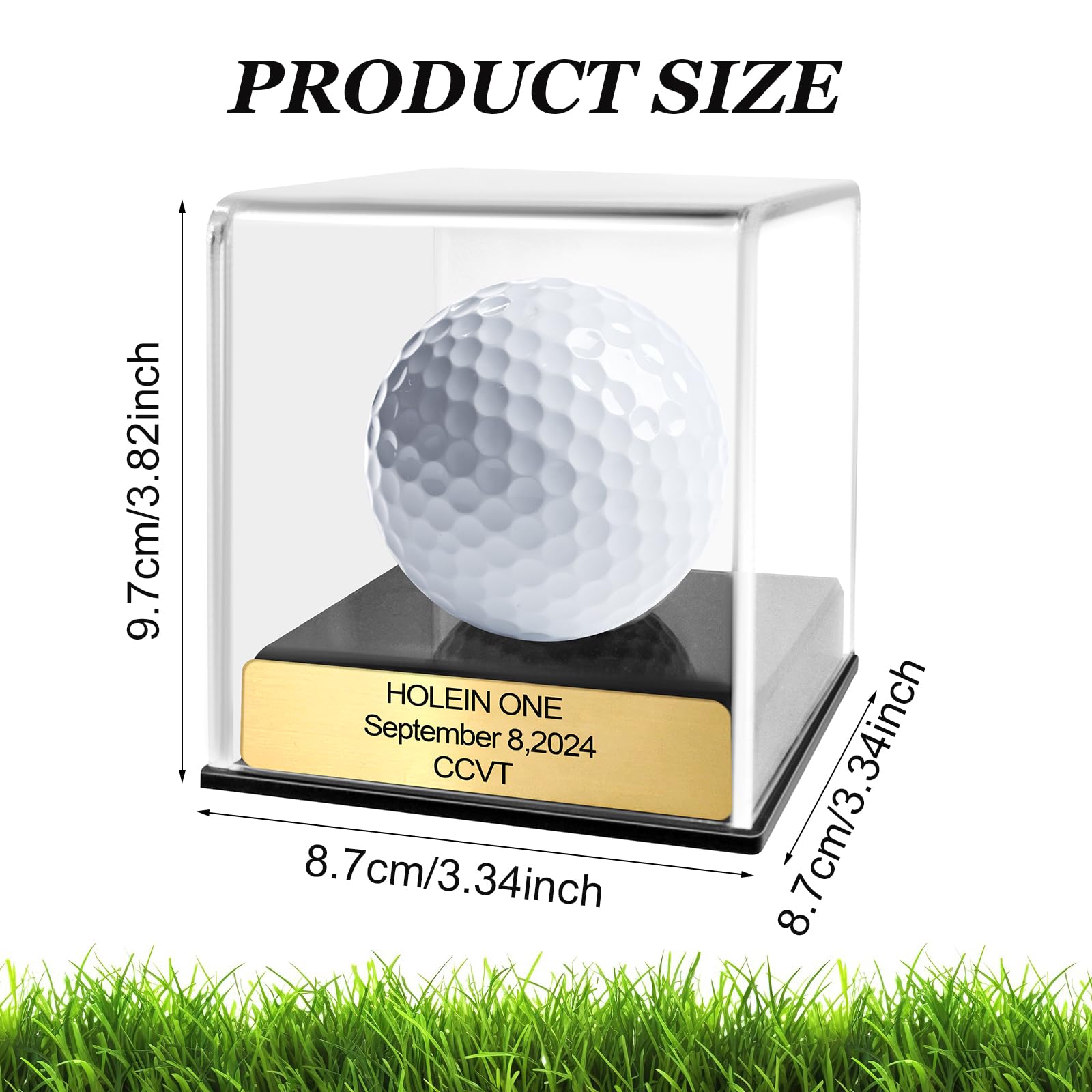 Custom Golf Hole-in-One Display Case, Acrylic Golf Ball Display Case, Custom Engraved Plaque, Commemorate Your Hole in One Shot (Black)