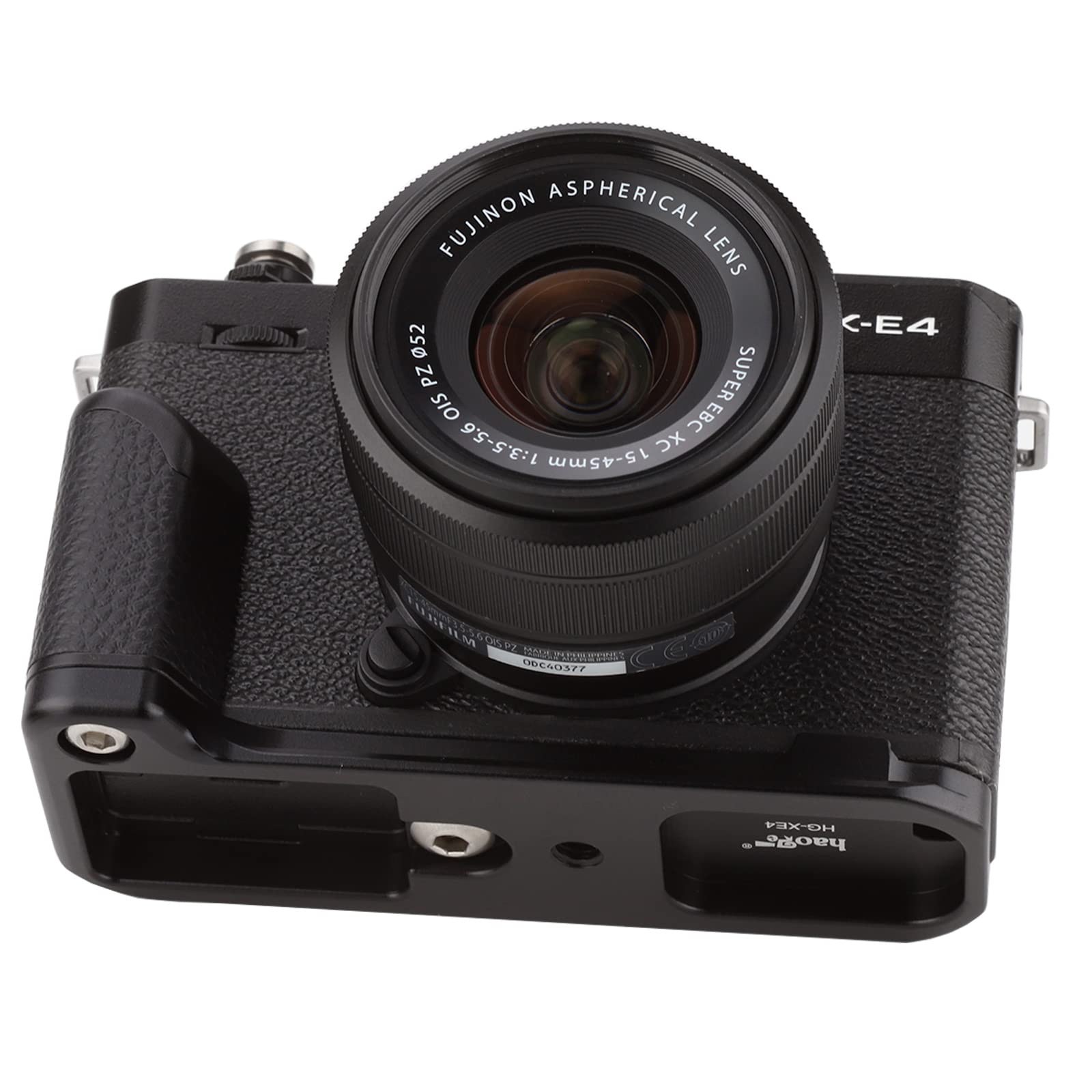 Haoge HG-XE4 - Empuñadura de metal dedicada para Fujifilm X-E4 Fuji XE4 Soporte de cámara Arca Swiss tipo placa de liberación rápida con apertura de compartimento de batería