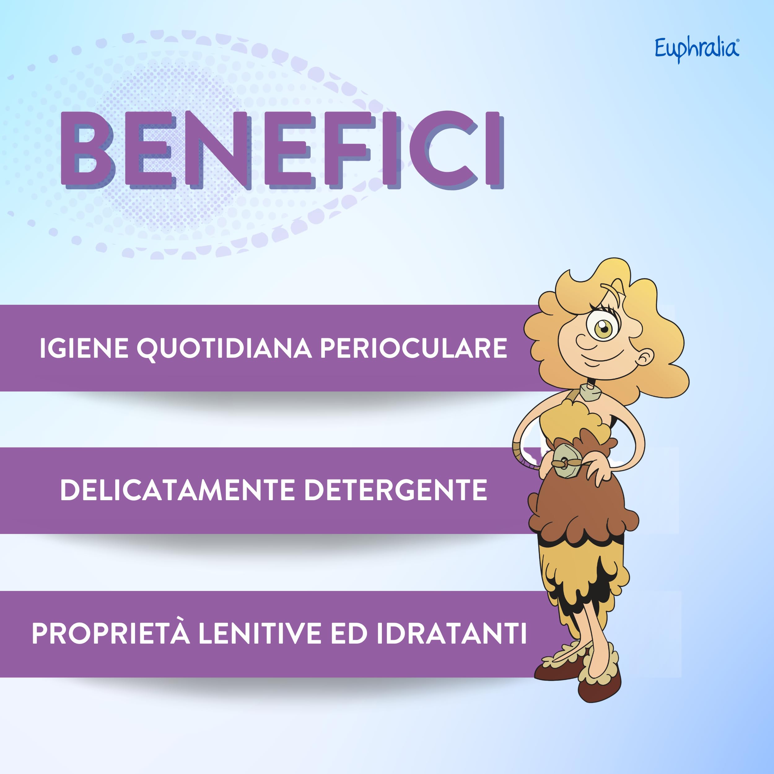 Euphralia Garze - Garze Oftalmiche Sterili, Monouso, Pulizia Occhi Infiammati e Allergici, Azione Detergente, Idratante e Lenitiva, con Acido laluronico e Aloe Vera - 2 Confezioni da 20 (2x20)