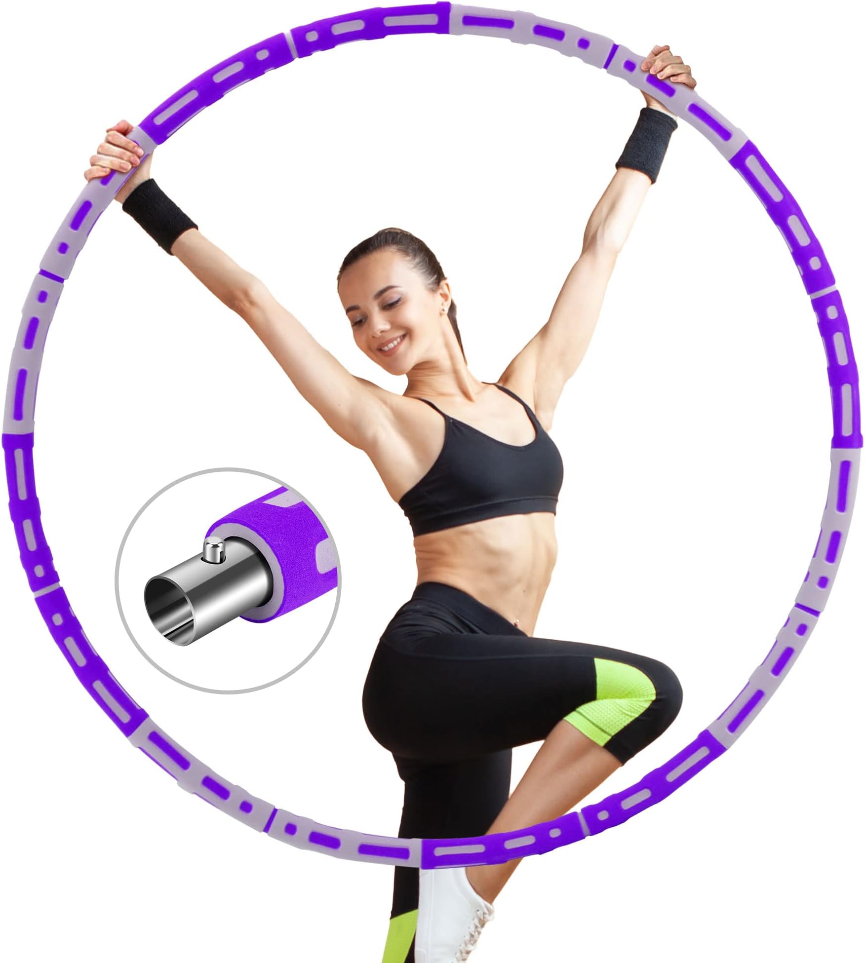 Weighted Hula Hoop for Adults and Kids, Hula Hoop 8 Section Detachable and Weight Adjustable with Stainless Steel Core for Weight Loss, Excerice Equipment for Fitness/Sport/Home/Office/Shaping