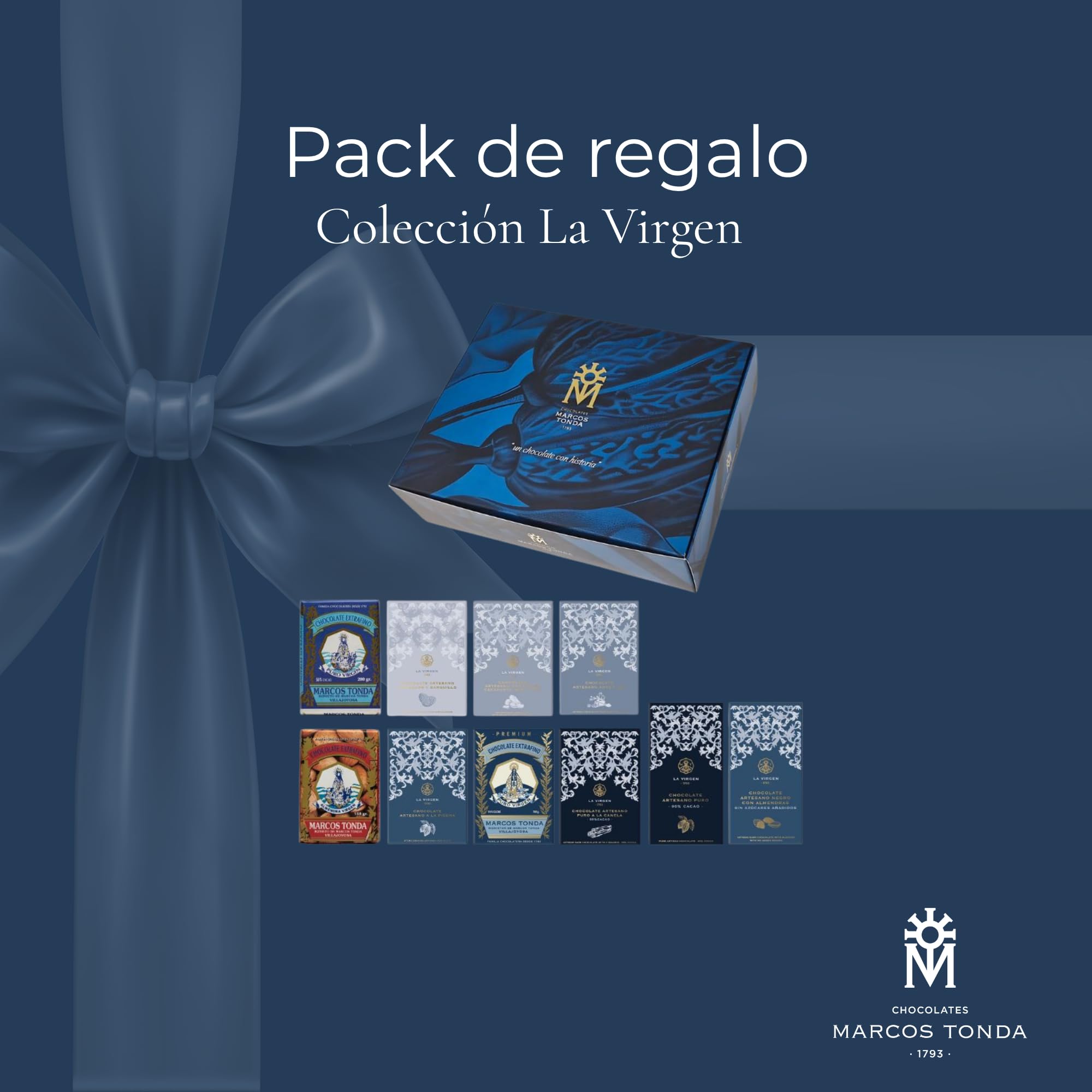 Chocolates Marcos Tonda - Lote La Virgen | Chocolates Originales Para Regalar | Caja Para Regalar Desde 1793 | Puro Artesano 100g y 200g | 10 Tabletas