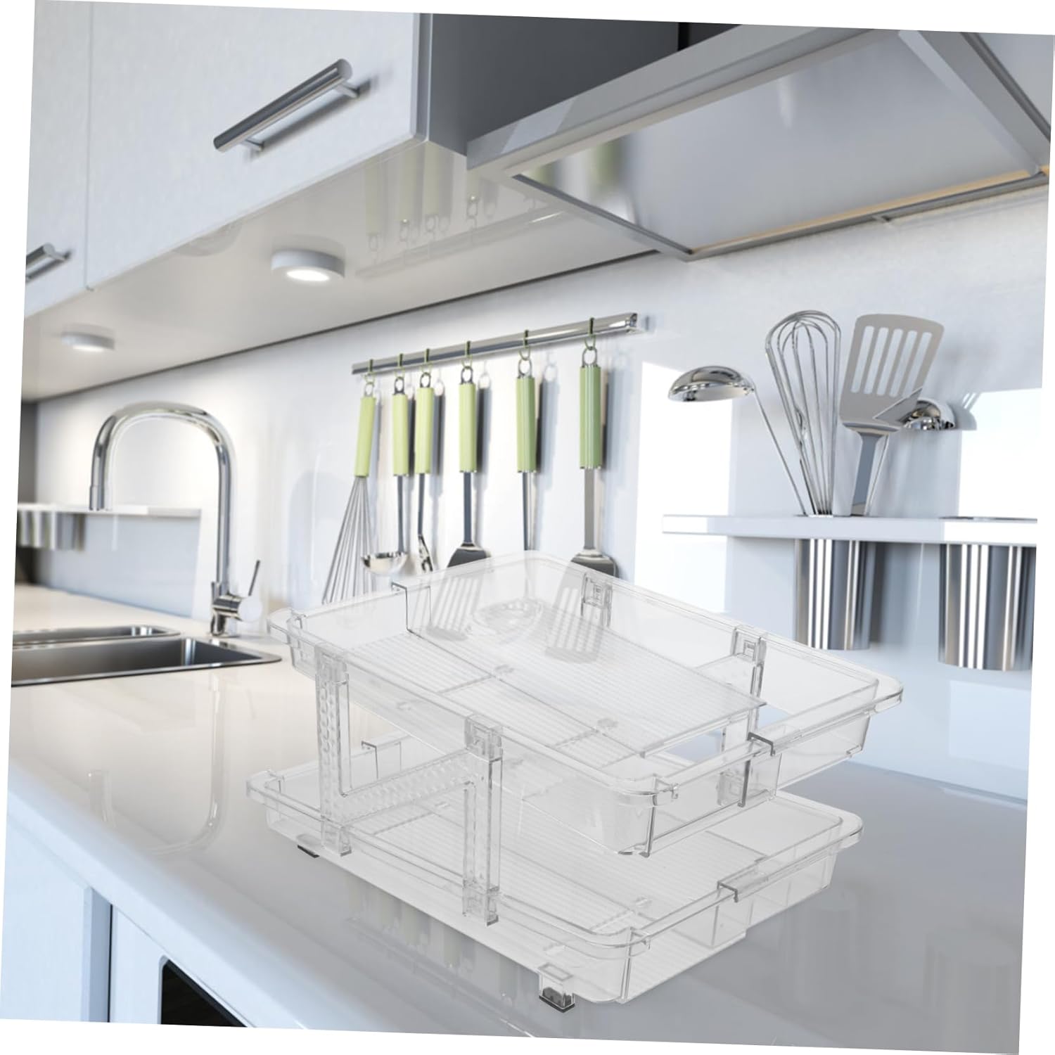 STOBAZA Rolling Soda Can Organizer Double-layer Telescopic Beverage Storage Rack for Fridge Easy Access Can Dispenser Versatile Drink Holder for Home and Office Design