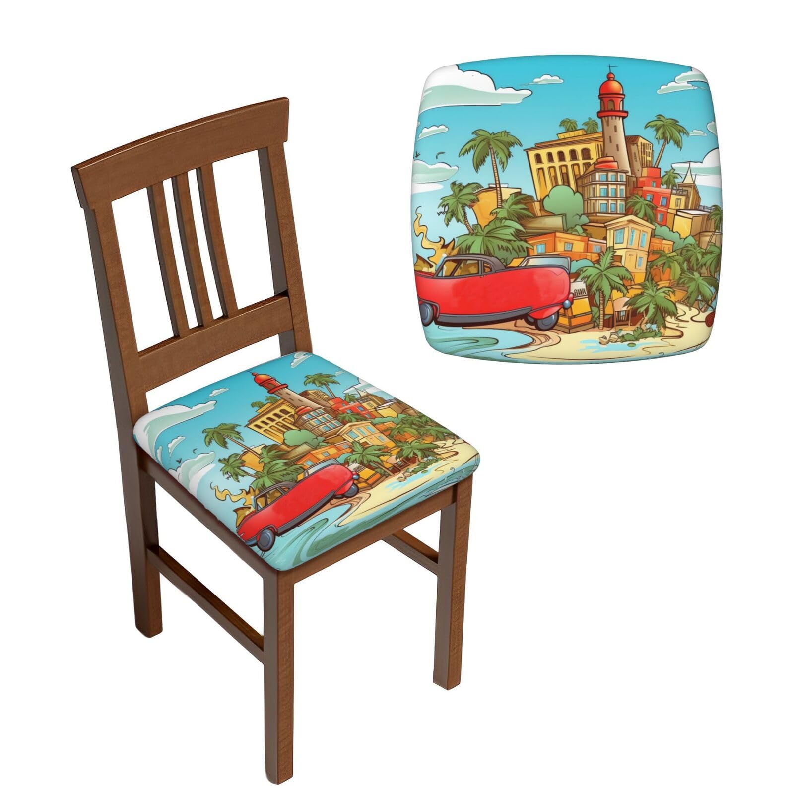 NONHAI 6PCS Dining Chair Seat Covers Set Island of Cuba Stretch Removable Chairs Covers Washable Seat Cushion Slipcovers Protector for Dining Room Kitchen Chairs