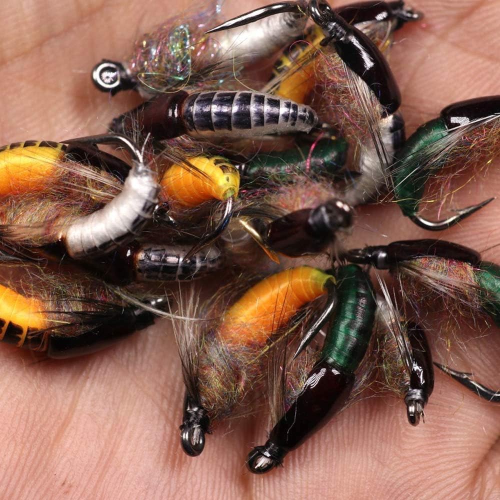 Greatfishing Super Sturdy Realistic Nymph Scud Flies, Popper Flies for Trout Nymph Beadhead Fishing Wet Assortment Flies Bug Worm Scud Looking