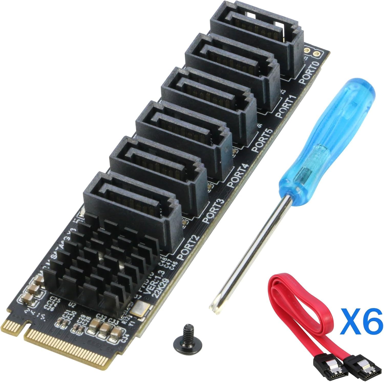 Scheda adattatore M.2 a SATA 3.0 [6 porte], RIITOP M.2 NVMe a 6 porte SATA III adattatore scheda di espansione 6 Gbps con chipset ASM1166