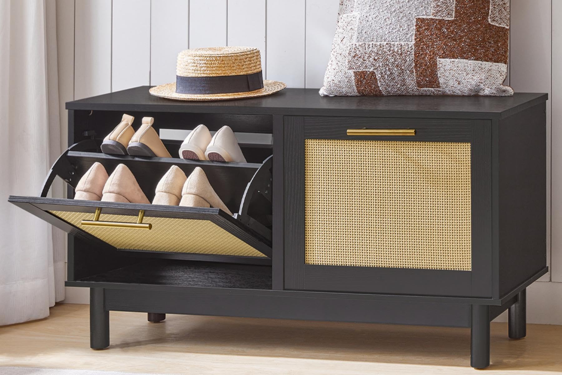 Amazon.com: HOOBRO Rattan Shoe Storage Bench with Double Flip