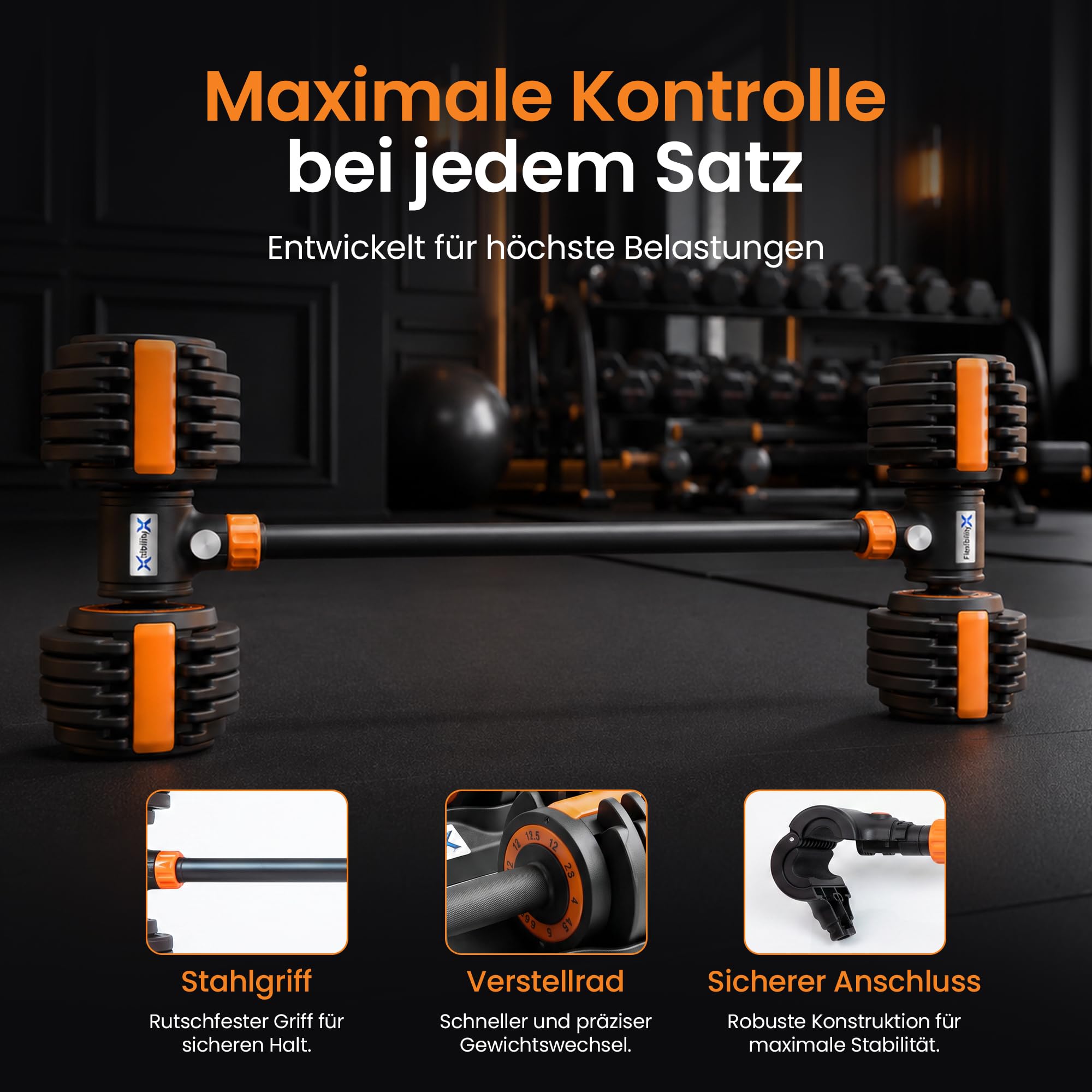 Verstellbare Kurzhantel 2,5-12 kg mit 10 Gewichtsstufen, einzelne Hantel mit Hantelablage, Schnellverstellung, rutschfester Griff für Home Gym
