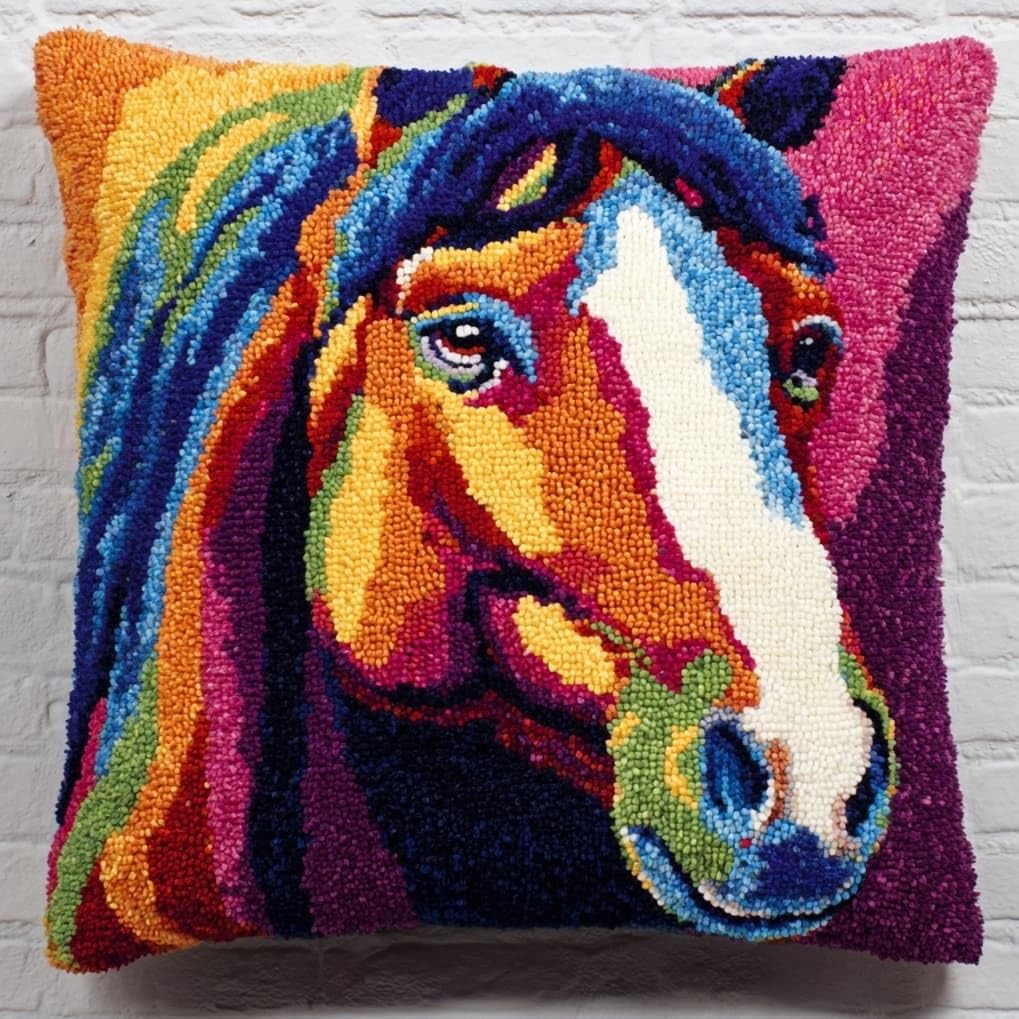 AxiangziK Latch Hook Pillow Case Kits,Animal Horse