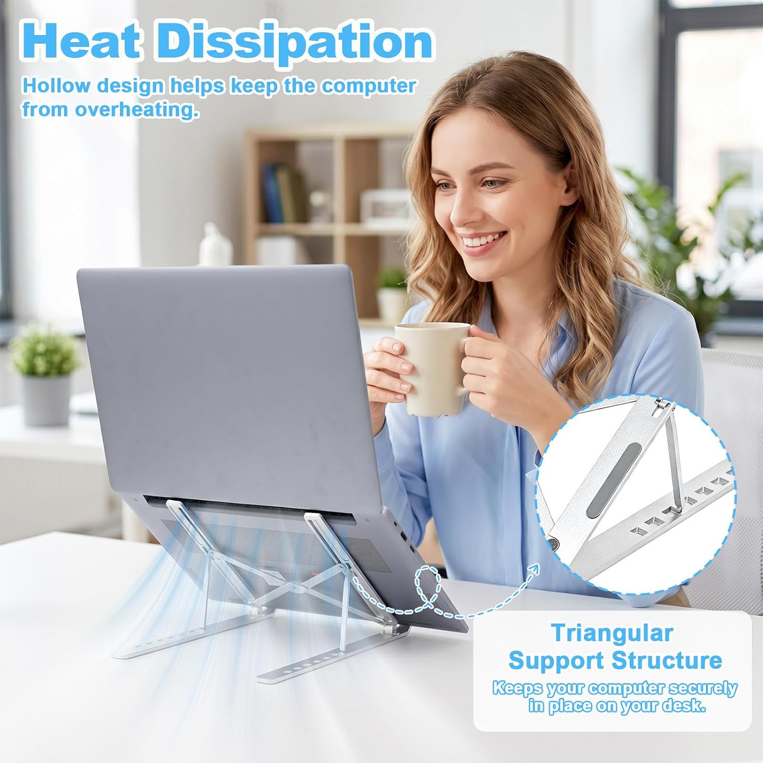 SAYEEC Laptop Stand for Desk Portable Laptop Riser 7 Angles Ergonomic Adjustable Computer Stand Aluminum Foldable Laptop Stands Ventilated Cooling Notebook Holder for 10-15.6" Laptops Tablet (Silver) image 5