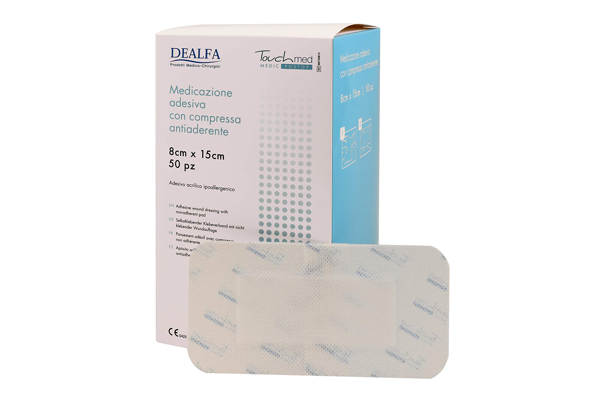 TOUCHMED Cerotto Adesivo Sterile in TNT con Compressa Antiaderente - 8x15 cm - Traspirante e Assorbente - Ottima Adesività - Monouso - Confezione da 50 Pezzi