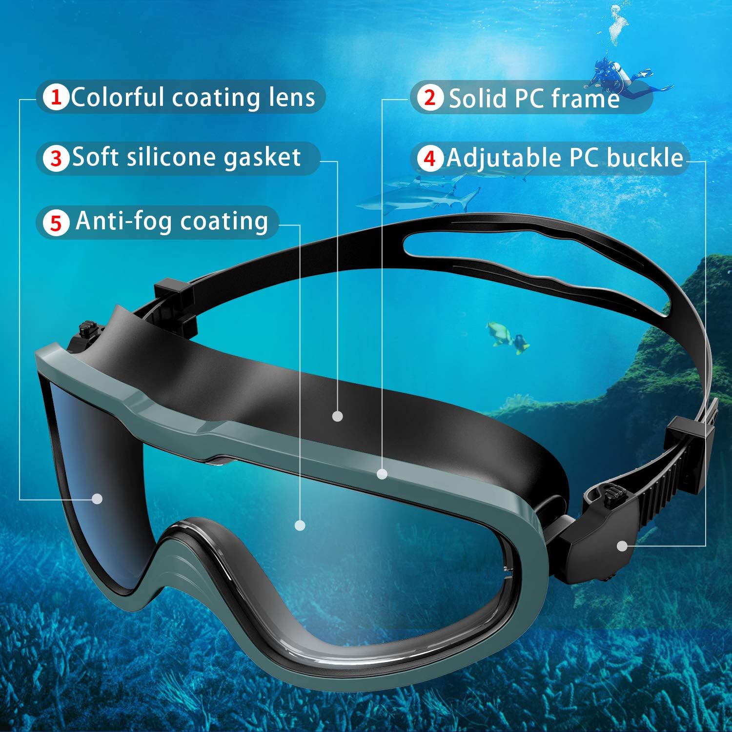 Greatever Swim Goggles Solid PC Frame Anti-Leak&Anti-Fog for Adult and Kids